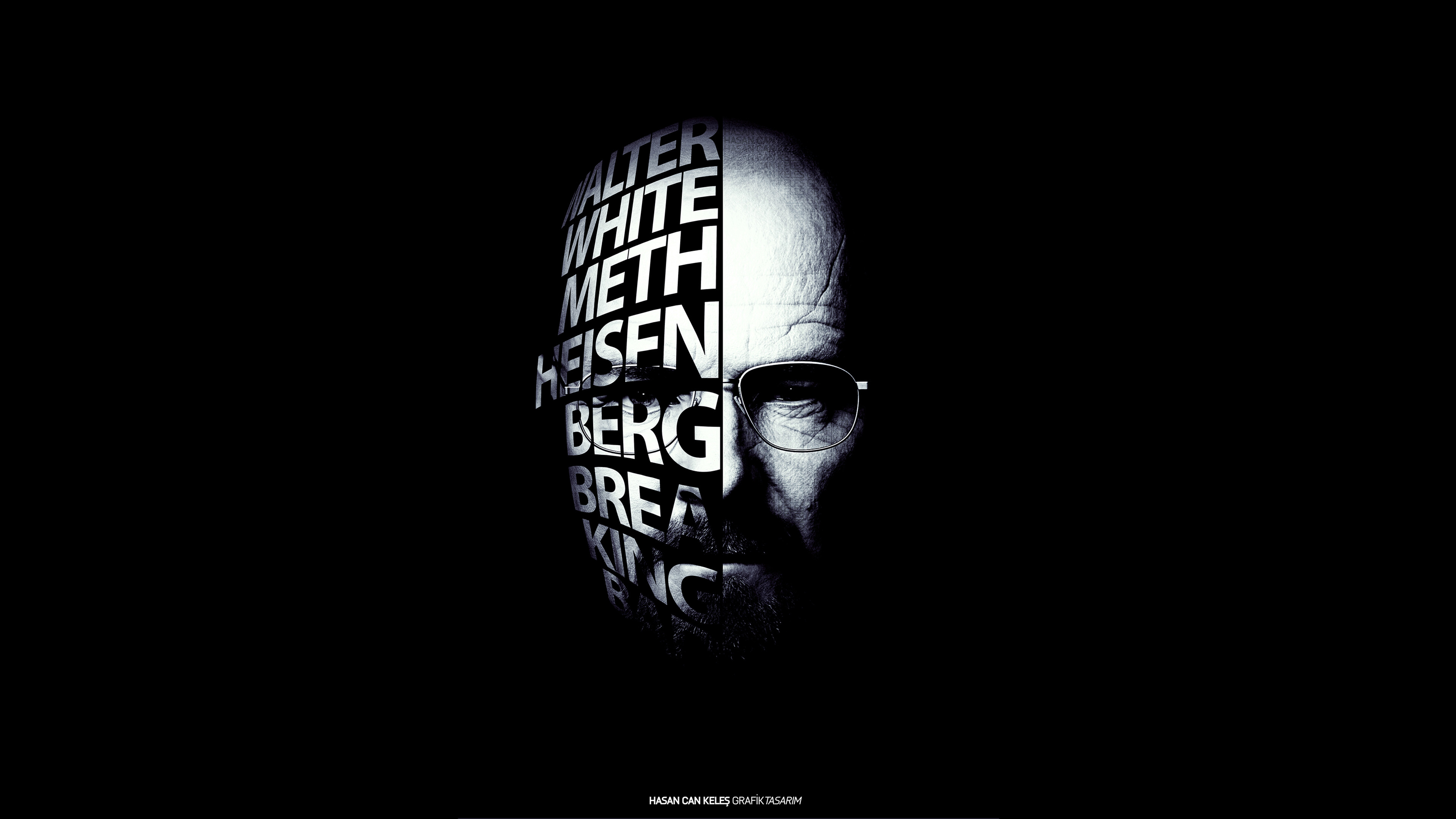 Walter White, Heisenberg, Breaking Bad, Tipografia, Sfondo nero, 4K Ultra HD