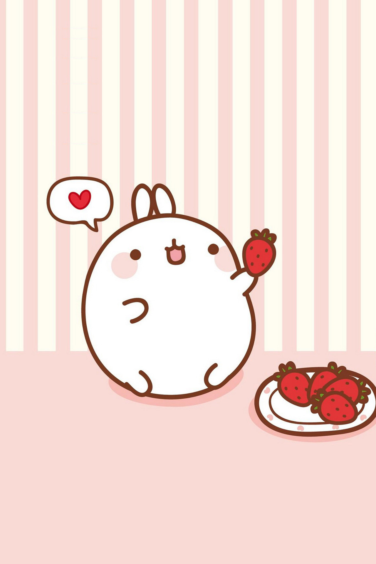Molang, Fragole, Kawaii, Rosa, sfondo per iPhone e Android