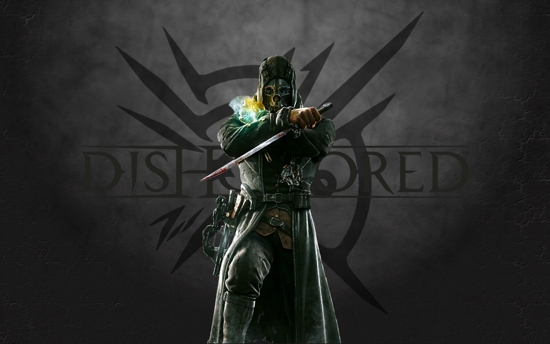 Corvo Attano, Dishonored, Logo, Spada, Sfondo grigio, 1920x1200, wallpaper desktop