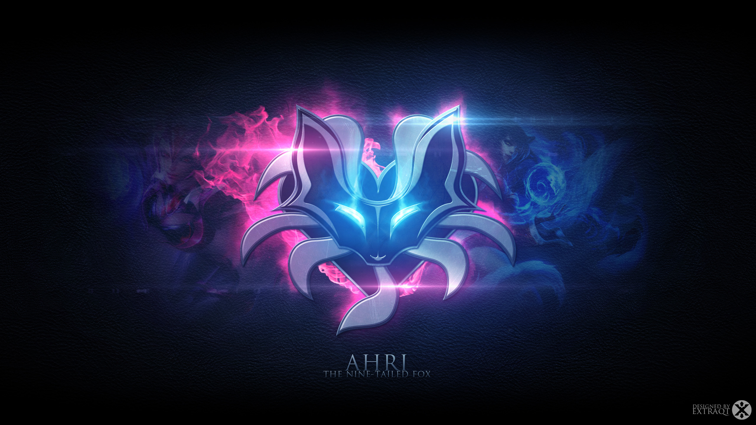 Ahri, League of Legends, Emblema, Sfondo scuro, 2K, wallpaper desktop
