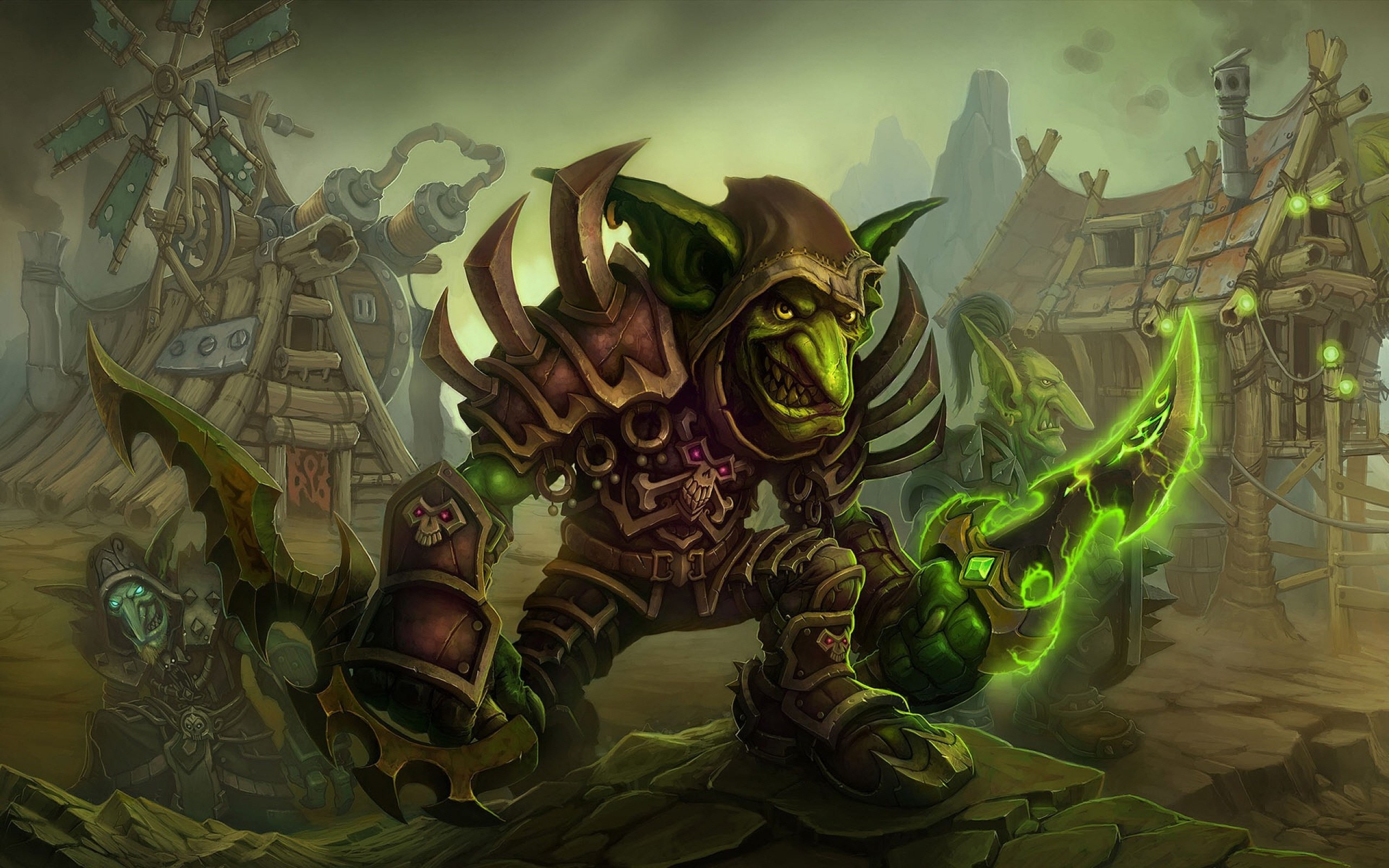 World of Warcraft, Goblin, Stregone, Magia verde, 2K, sfondo Windows 11