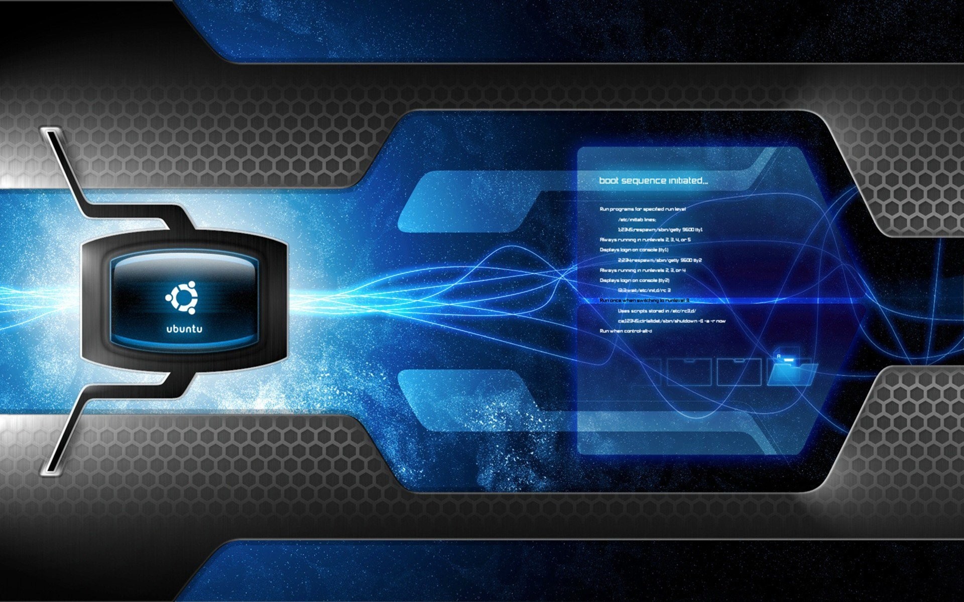 Ubuntu, Interfaccia futuristica, Esagoni, Blu, 1920x1200, sfondo per PC