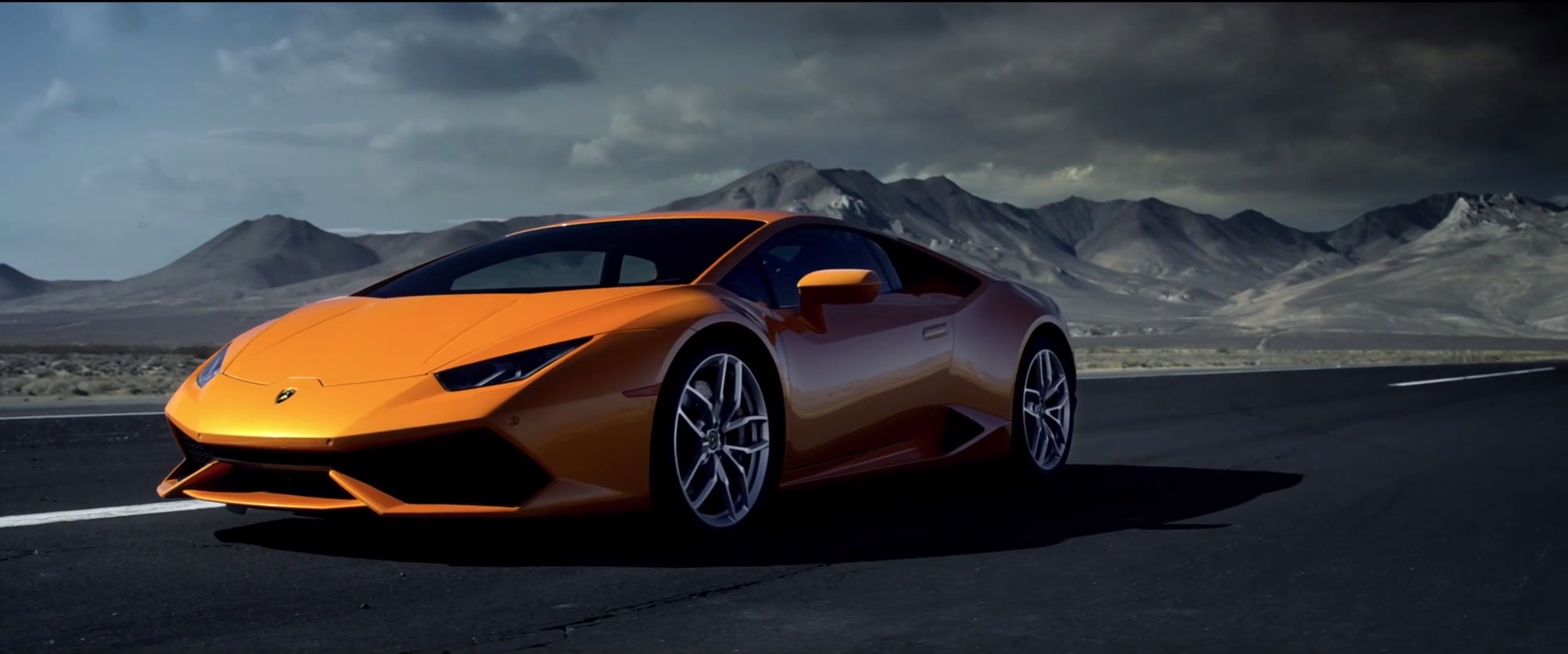 Lamborghini Huracán LP 610-4, Arancione, Montagne, Supercar, 21:9 Full HD, sfondo widescreen