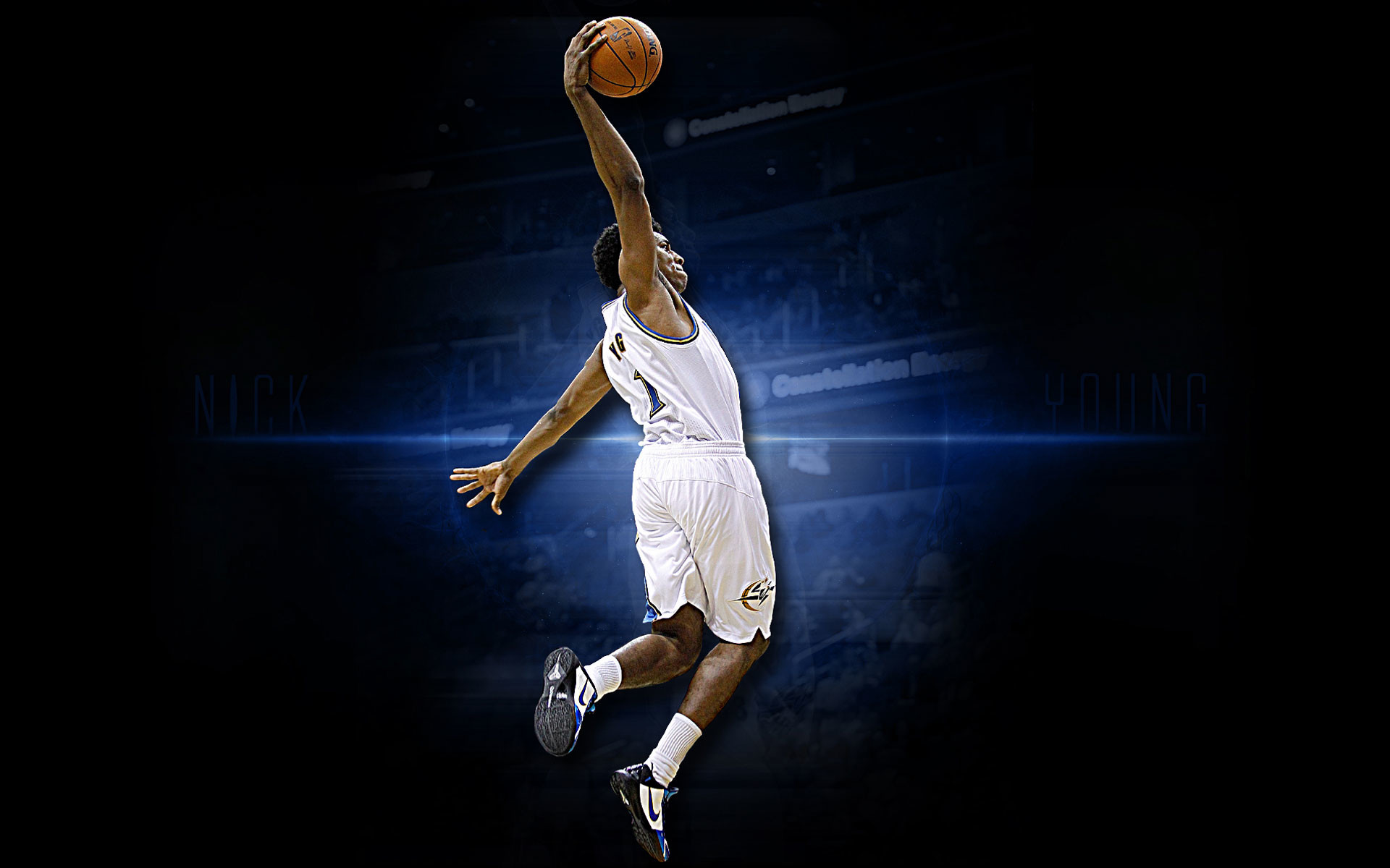 Schiacciata, Giocatore di basket, Luce blu, Sfondo scuro, 16:10 Full HD, wallpaper widescreen