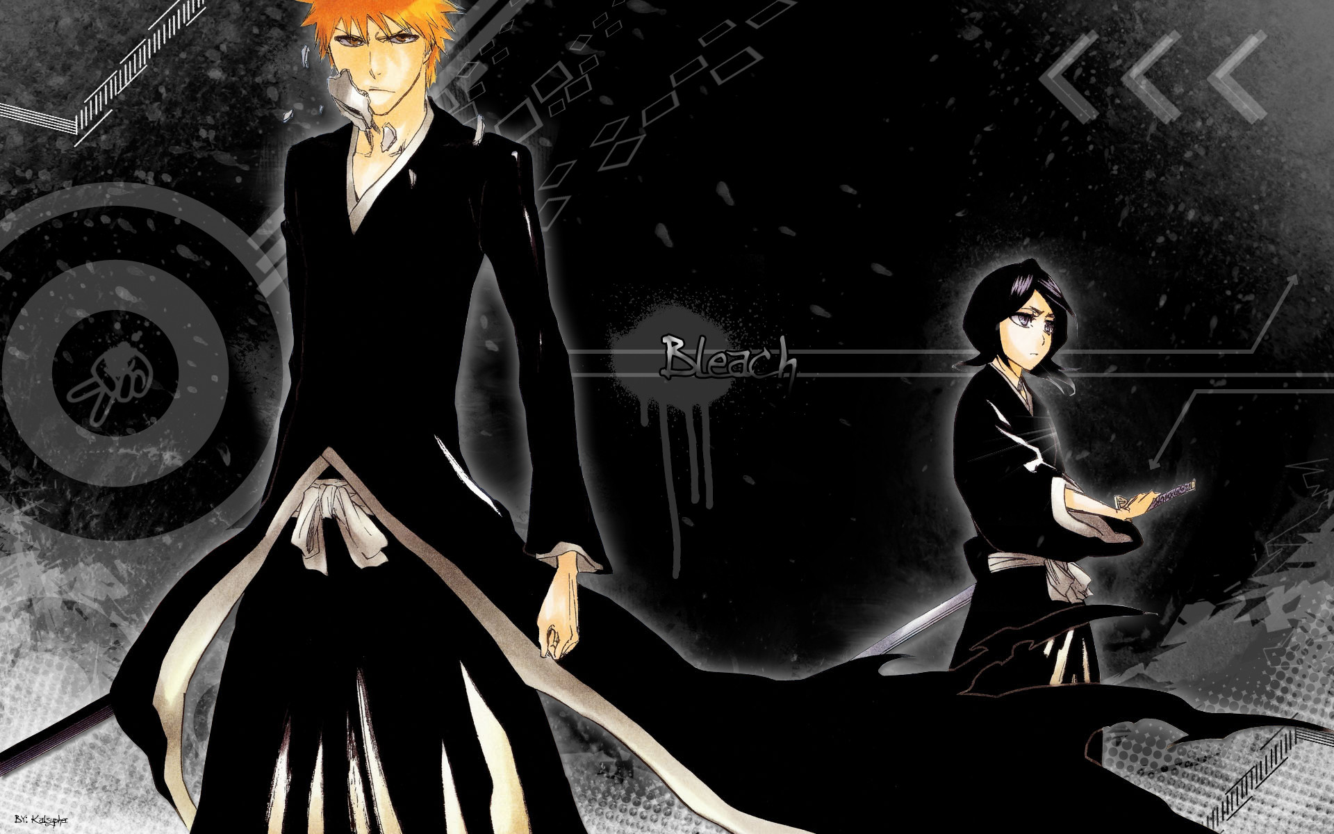 Ichigo Kurosaki, Rukia Kuchiki, Bleach, Bianco e nero, 16:10 Full HD, sfondo widescreen