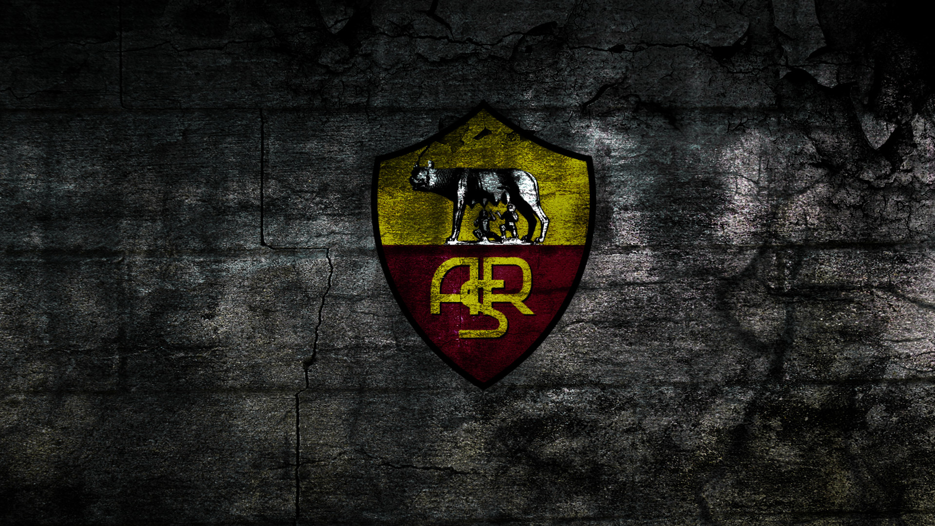 AS Roma, Stemma, Muro di pietra, Giallorosso, Full HD, wallpaper desktop