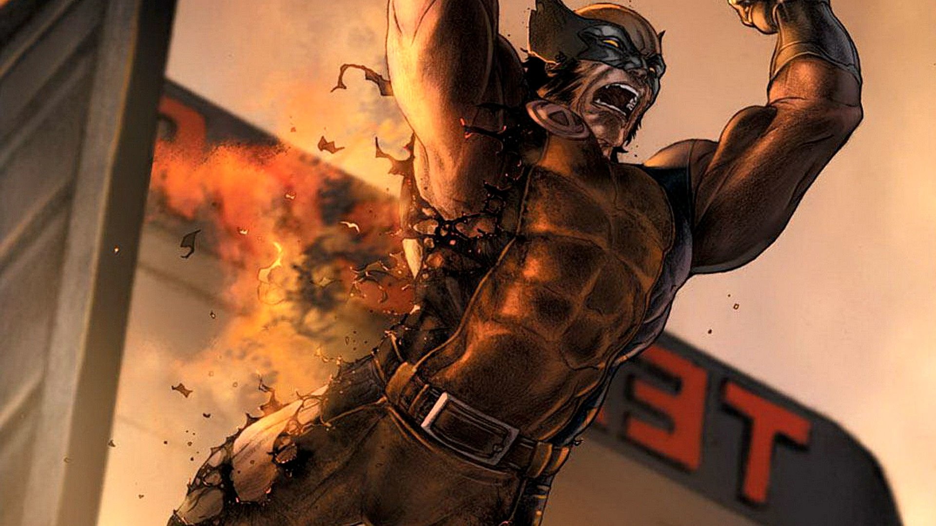 Wolverine, Marvel Comics, Esplosione, Ruggito, 1920x1080, sfondo per PC
