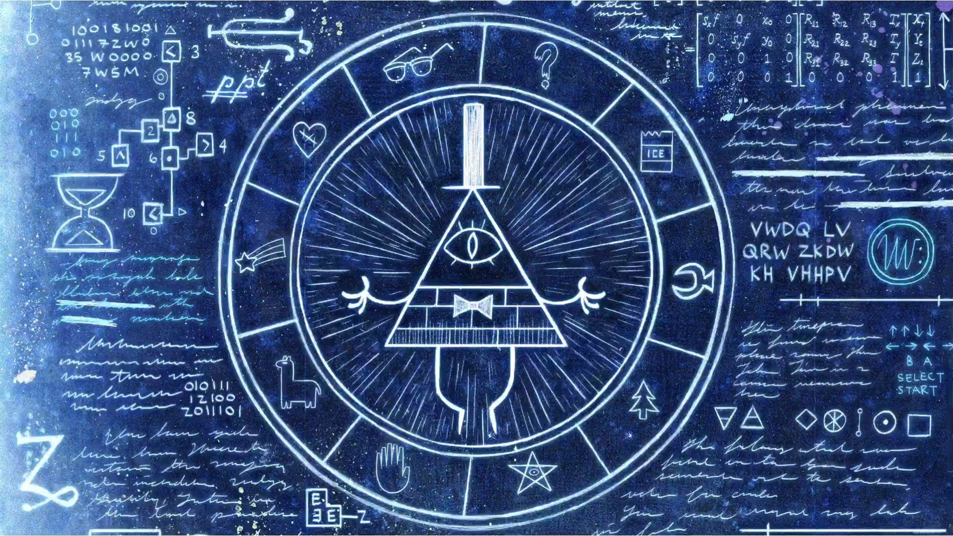 Bill Cipher, Ruota di Bill, Gravity Falls, Blu, Codici cifrati, 16:9 Full HD, sfondo widescreen