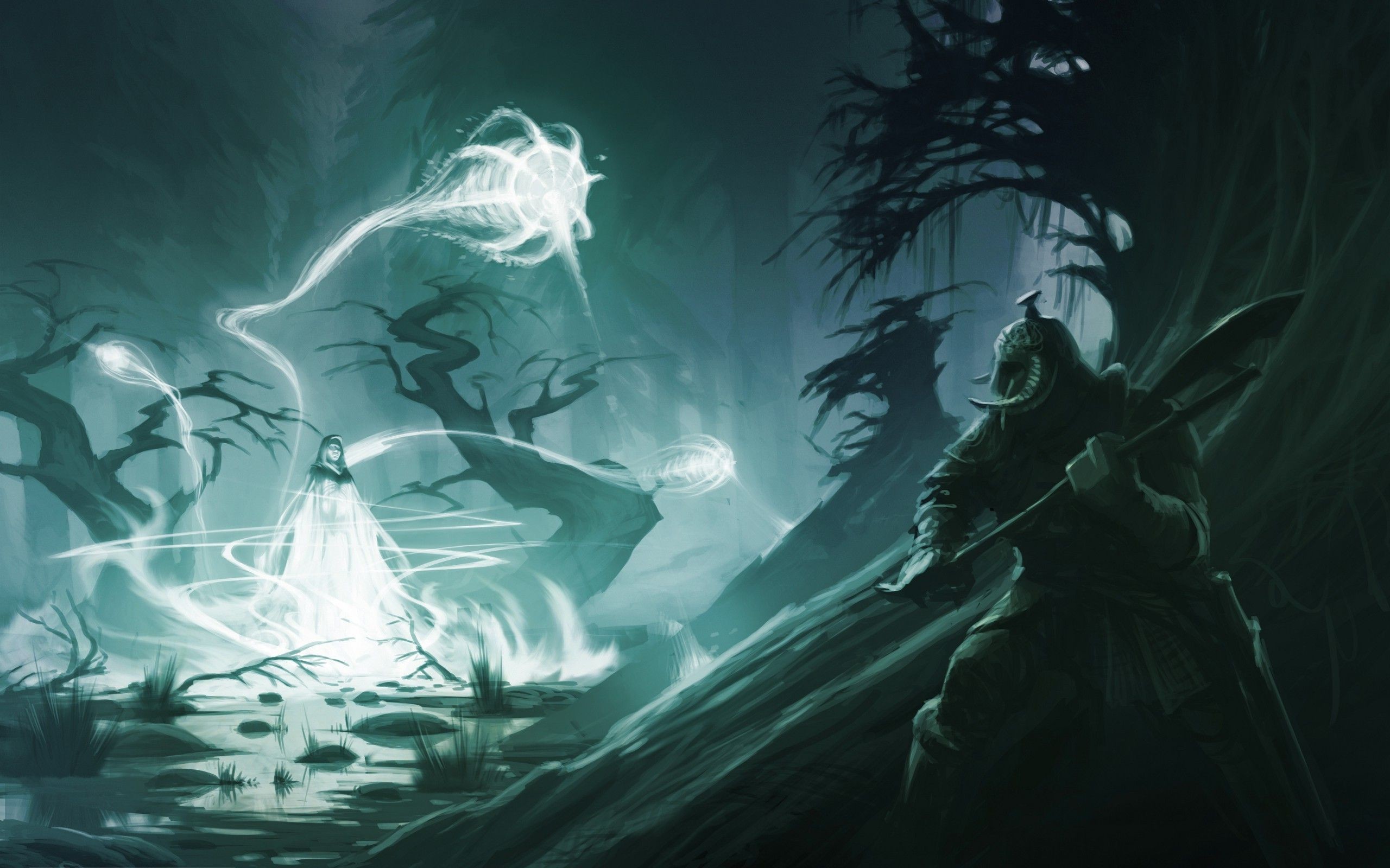 The Elder Scrolls V: Skyrim, Spiriti, Magia, Verde acqua, 2560x1600, sfondo MacBook Pro