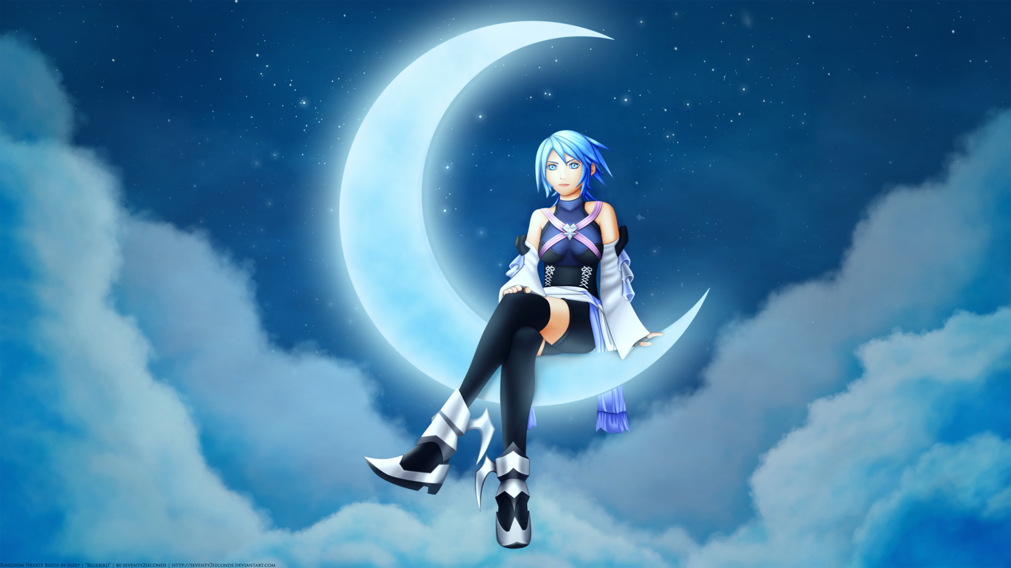 Aqua, Kingdom Hearts, Luna crescente, Nuvole, Notte, Full HD, sfondo desktop