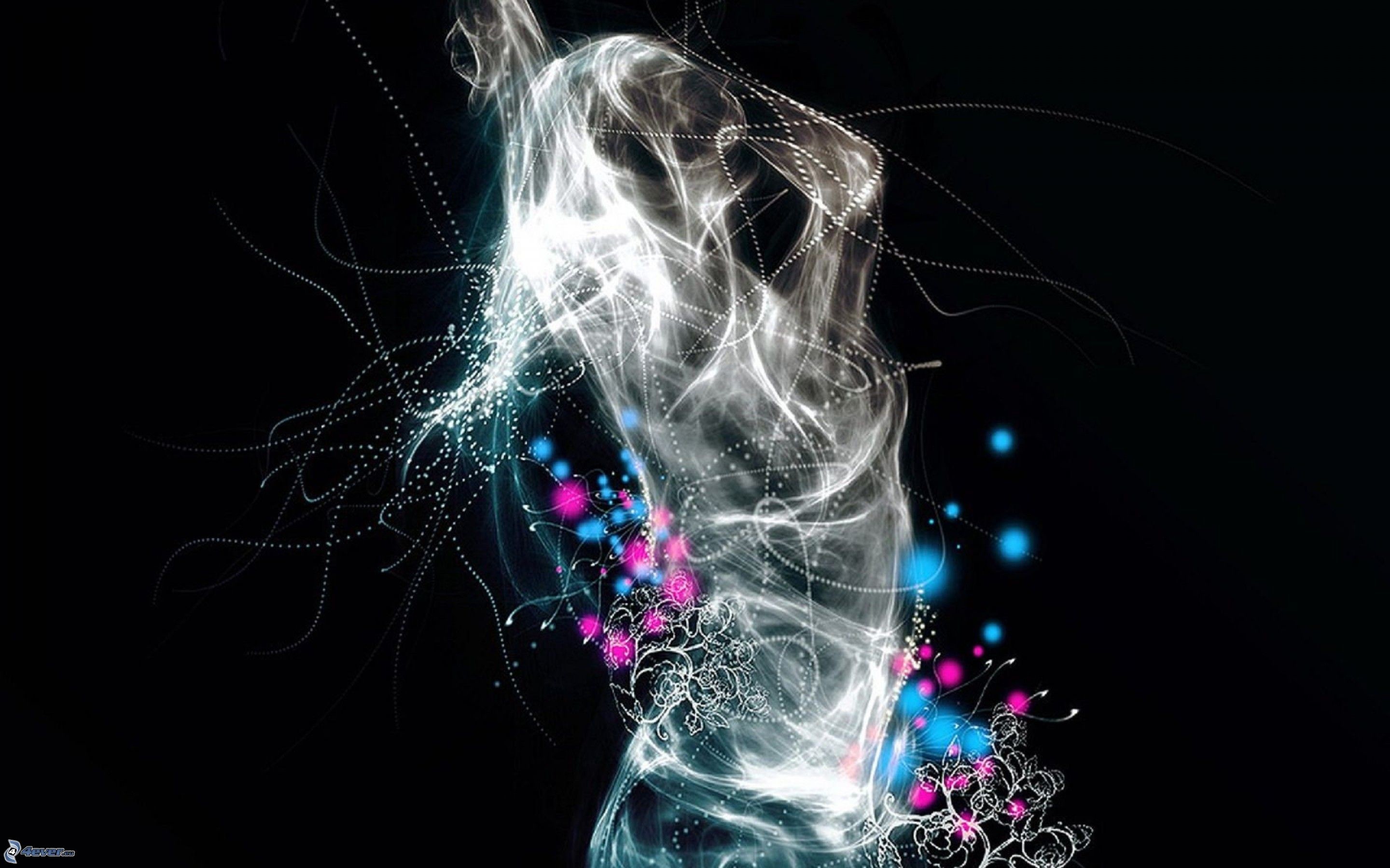 Ballerina, Fumo, Arte digitale, Sfondo nero, 2K, wallpaper per computer
