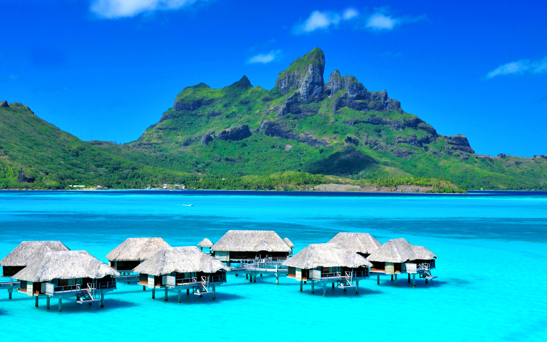 Bora Bora, Monte Otemanu, Bungalow sull'acqua, Laguna turchese, 1920x1200, sfondo MacBook Pro
