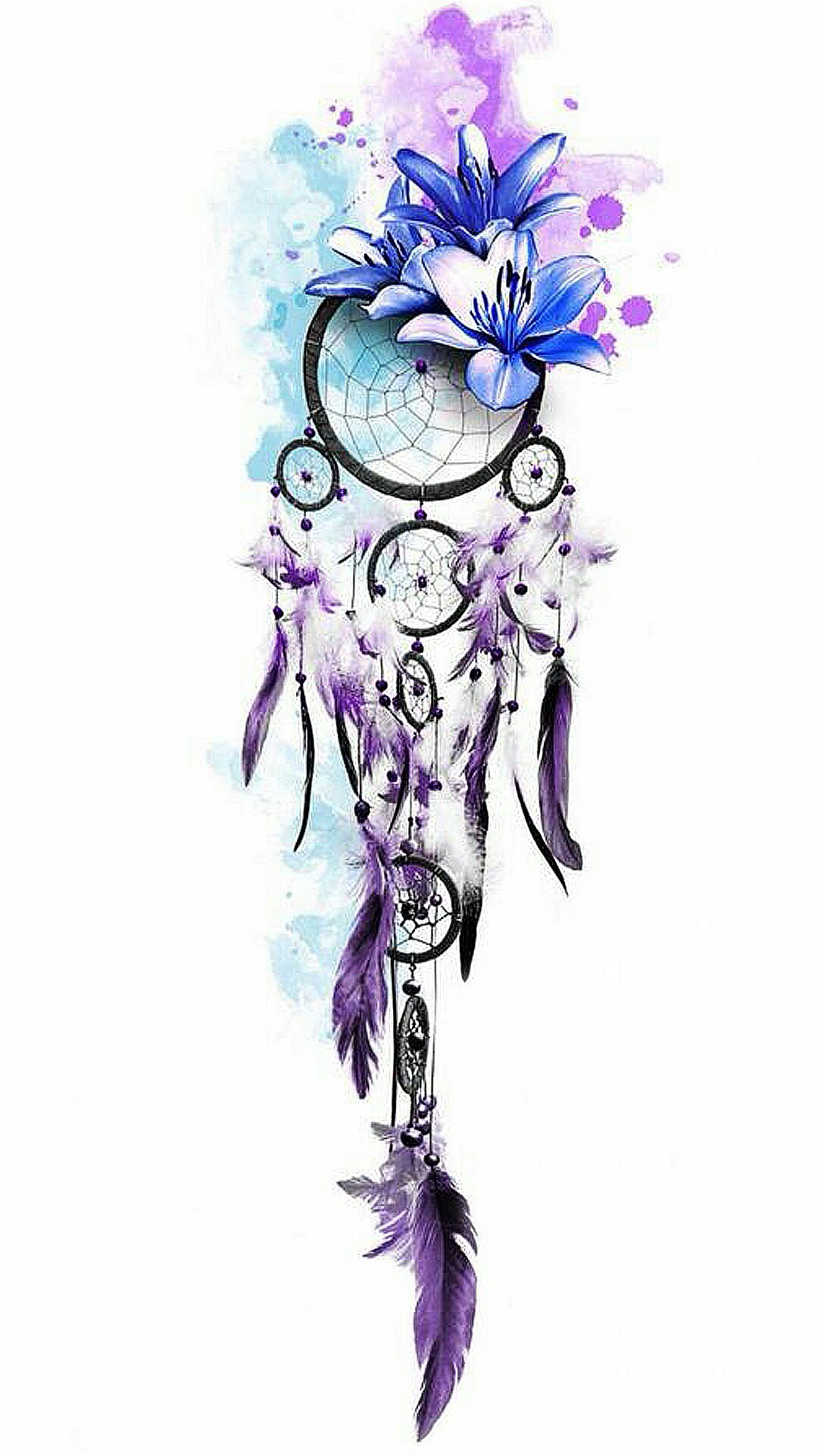Acchiappasogni, Acquerello, Fiori, Viola, Full HD, sfondo per iPhone e Android