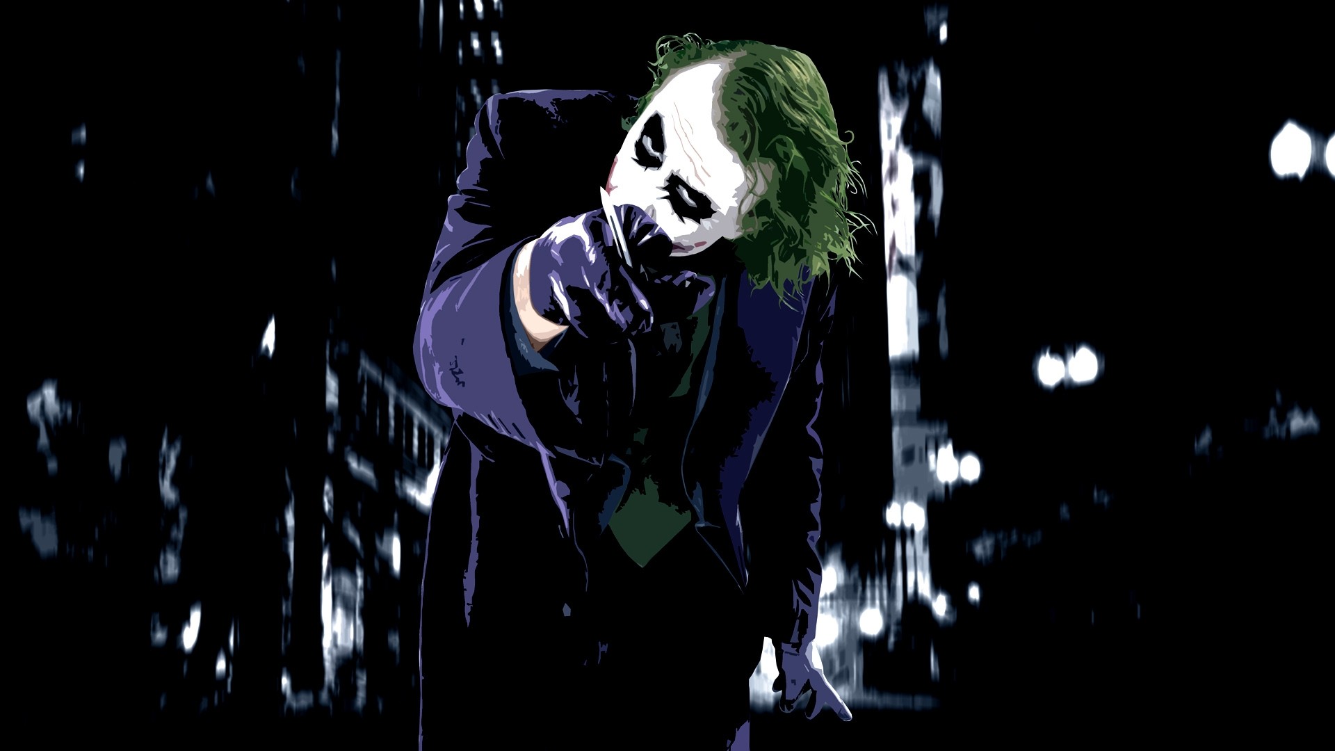 Joker, Heath Ledger, Il cavaliere oscuro, Città, Notte, Full HD, sfondo per PC