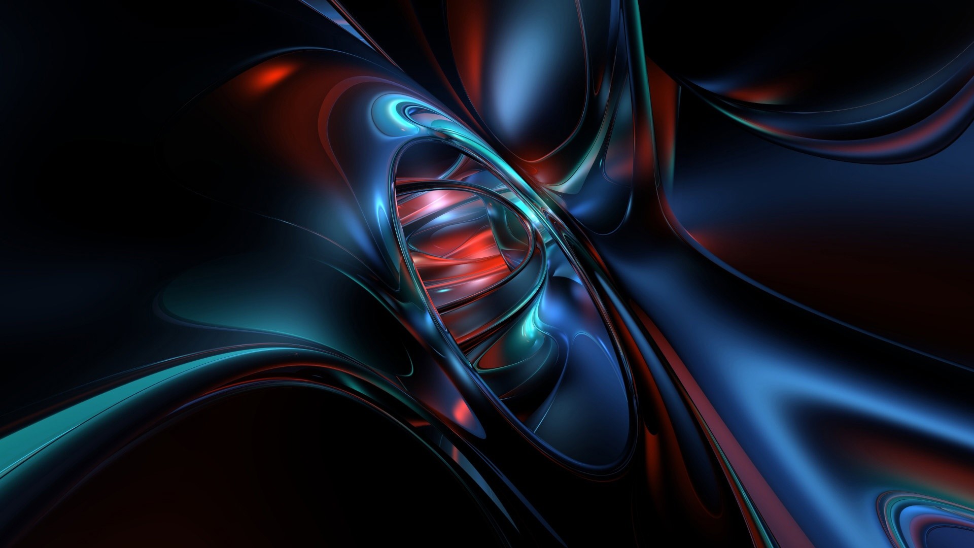 Forme 3D, Blu, Rosso, Sfondo scuro, Full HD, wallpaper per portatile