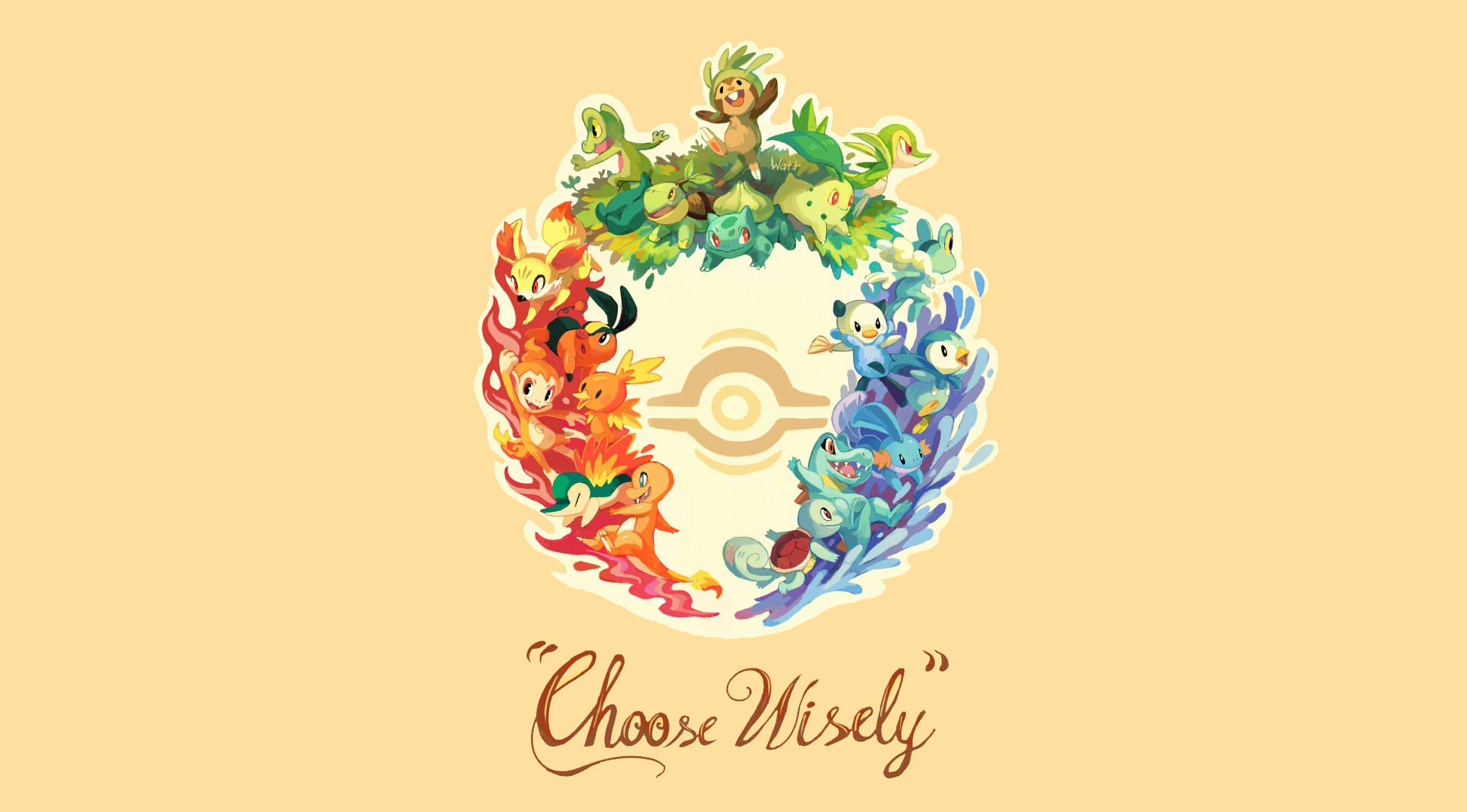 Starter Pokémon, Pokémon, Choose Wisely, Sfondo crema, Full HD, wallpaper per PC