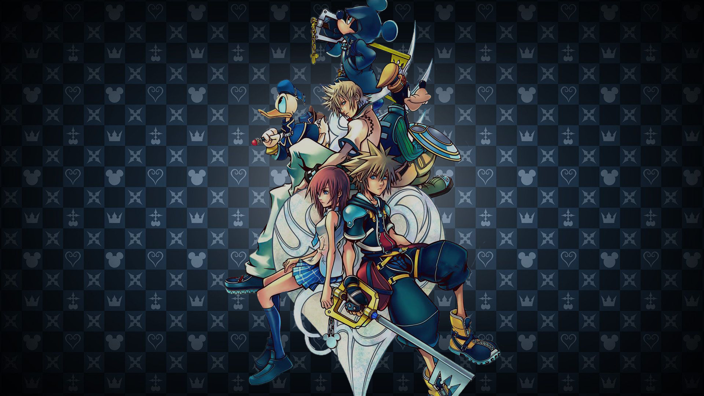 Kingdom Hearts II, Sora, Riku, Kairi, Roxas, Motivo a corone, Full HD, sfondo per PC