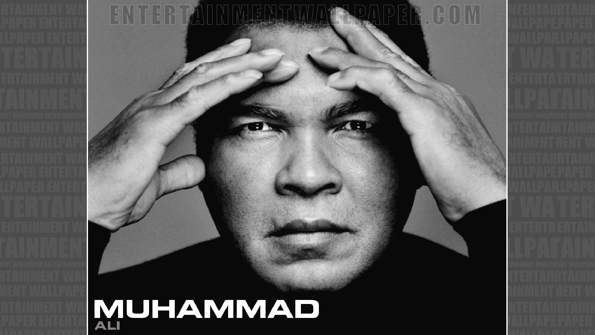 Muhammad Ali, Ritratto, Mani sul volto, Bianco e nero, 1920x1080, sfondo per PC