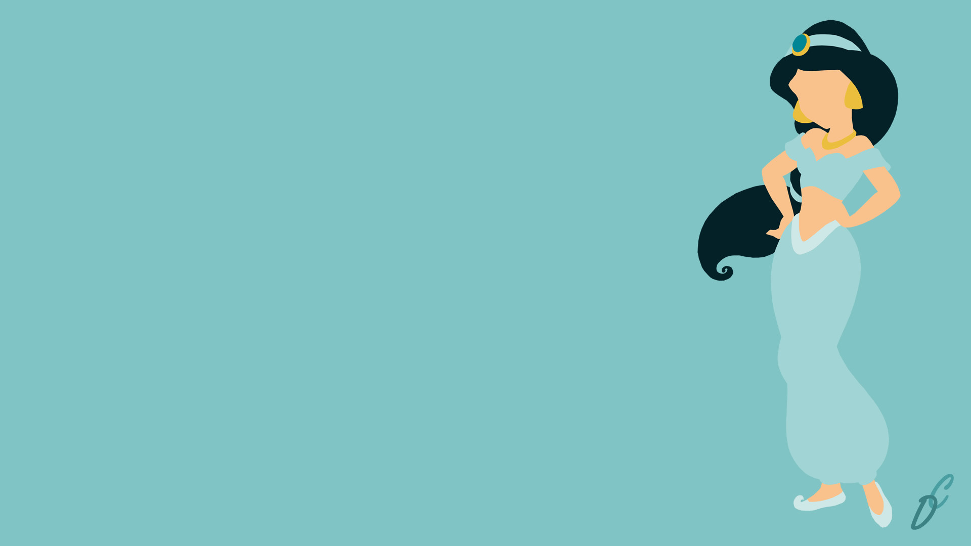 Jasmine, Aladdin, Minimalismo, Turchese, Full HD, wallpaper per PC