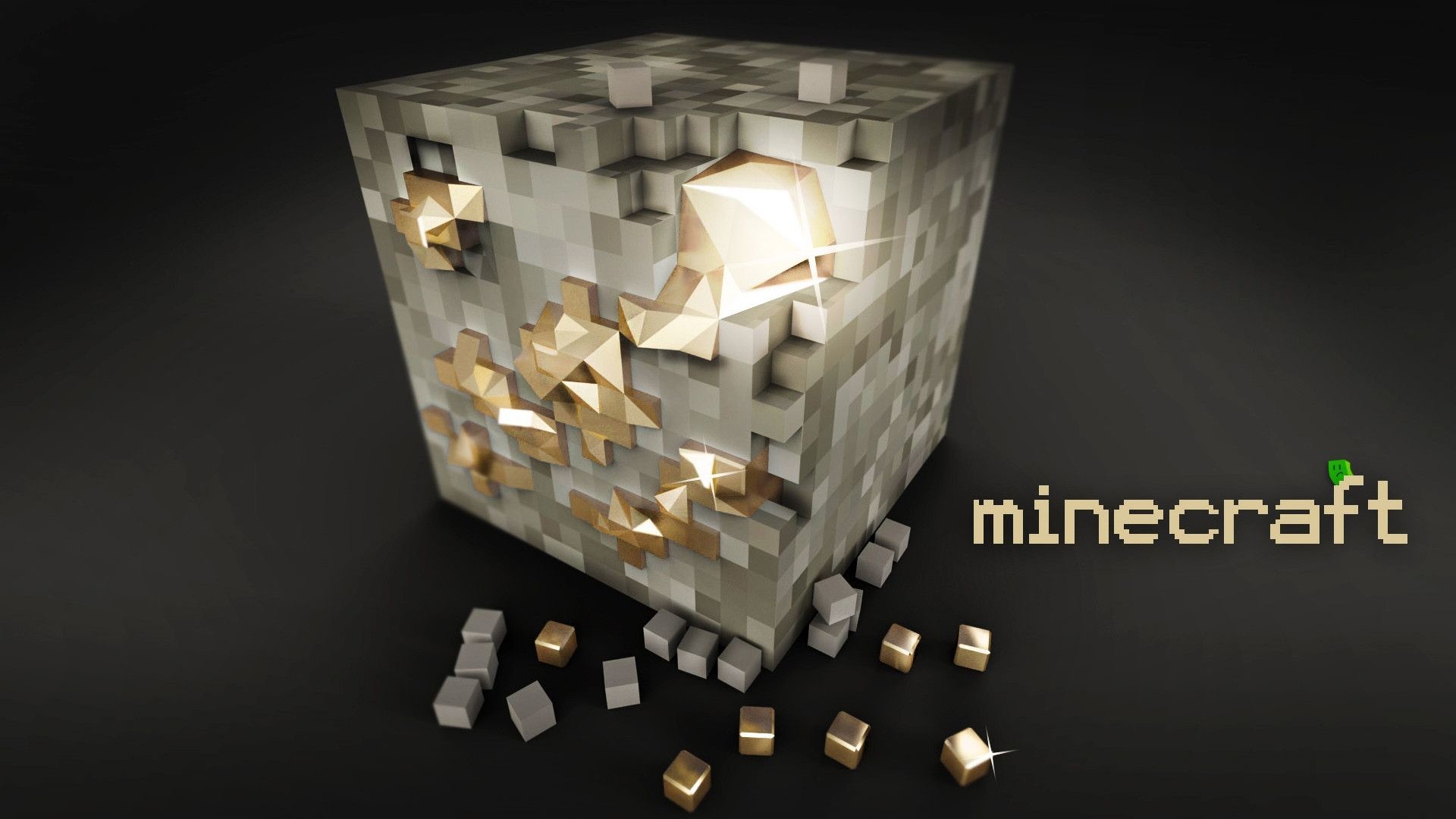 Minecraft, Blocco d'oro, Minerale, Sfondo nero, Full HD, wallpaper per portatile