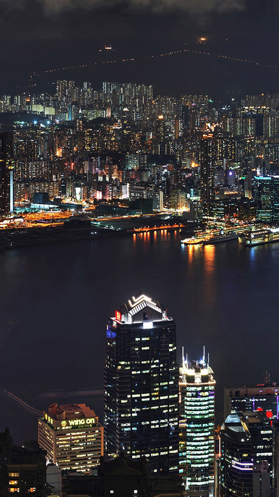 Hong Kong, Notte, Grattacieli, Veduta dall'alto, sfondo per iPhone e Android