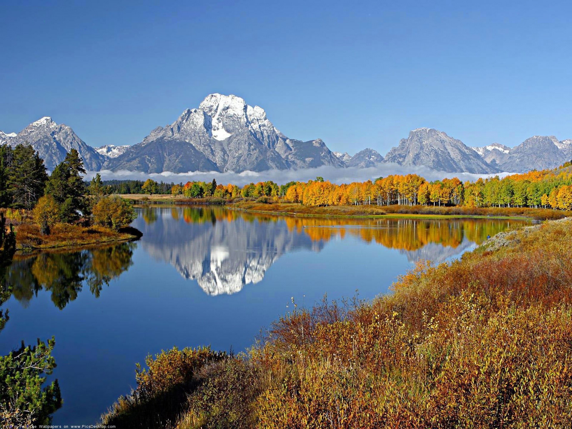 Grand Teton, Oxbow Bend, Autunno, Riflesso, sfondo per iPad e tablet