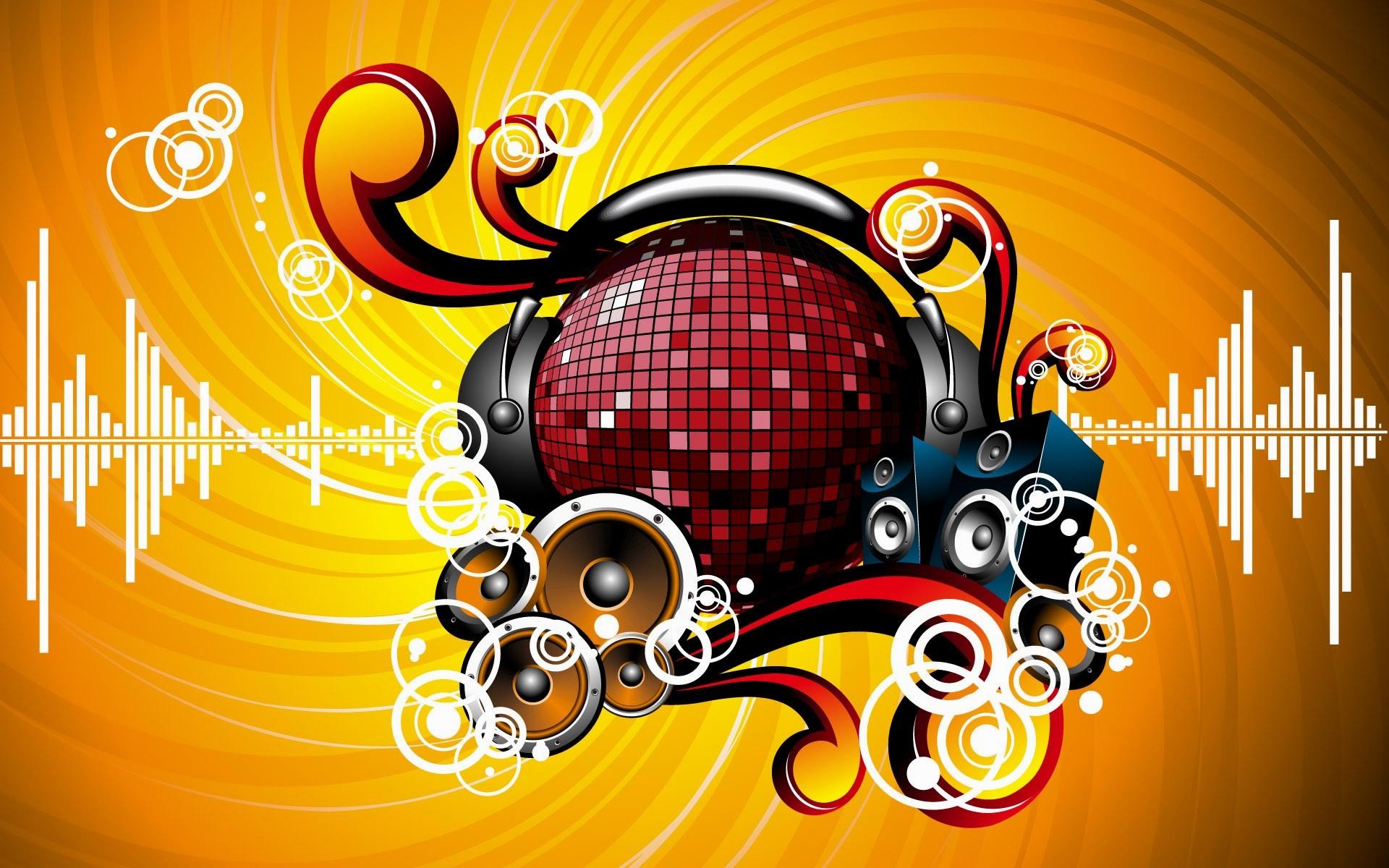 Palla da discoteca, Altoparlanti, Arte vettoriale, Giallo, Full HD, sfondo Windows 11