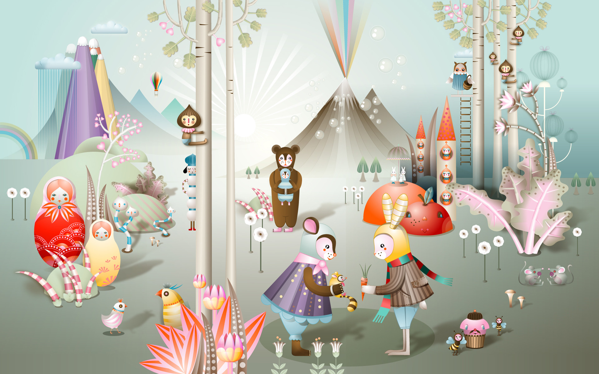 Illustrazione, Animaletti, Matrioske, Fiabesco, sfondo desktop Windows 7