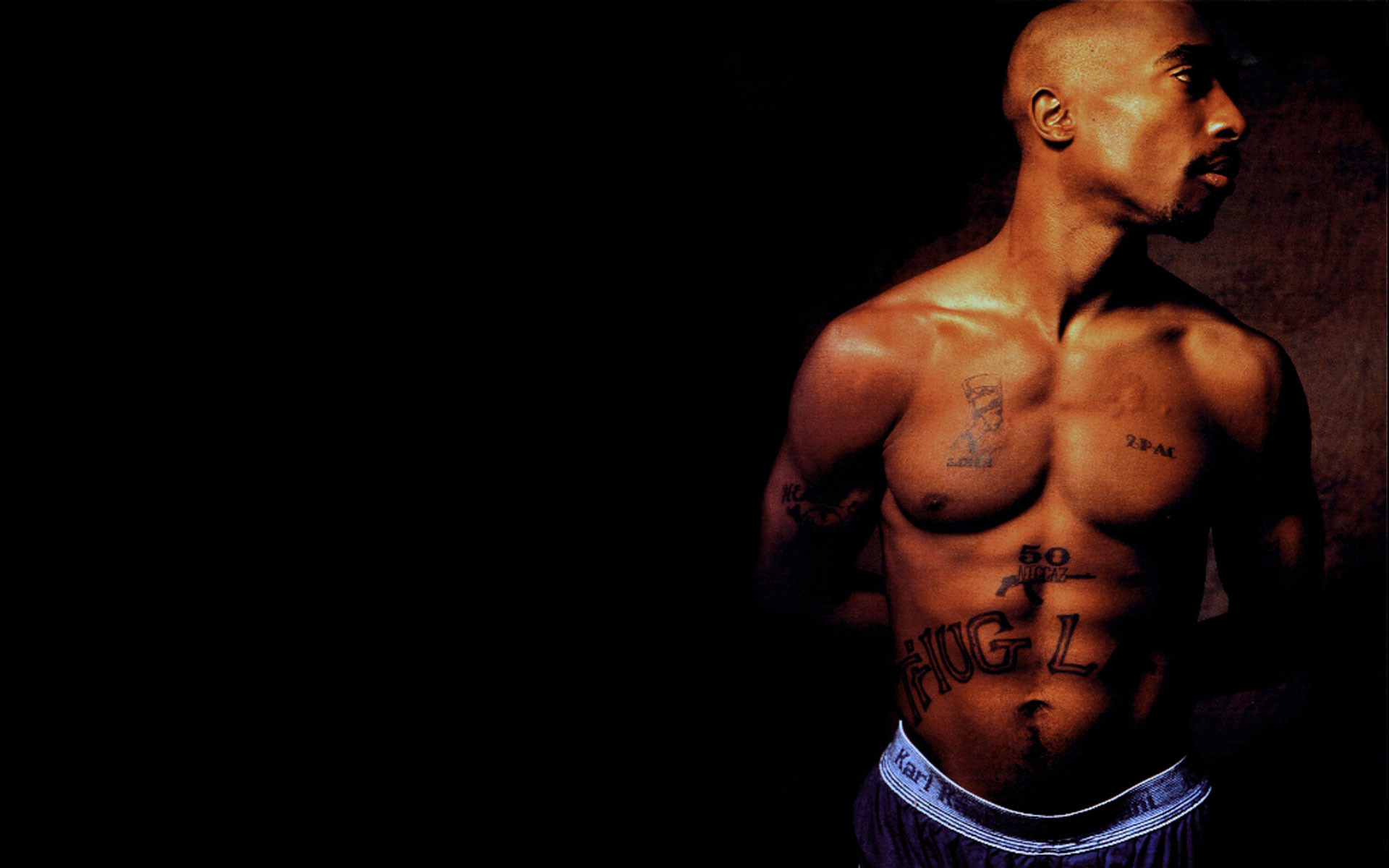 Tupac Shakur, Thug Life, Tatuaggi, Sfondo nero, Full HD, wallpaper per portatile