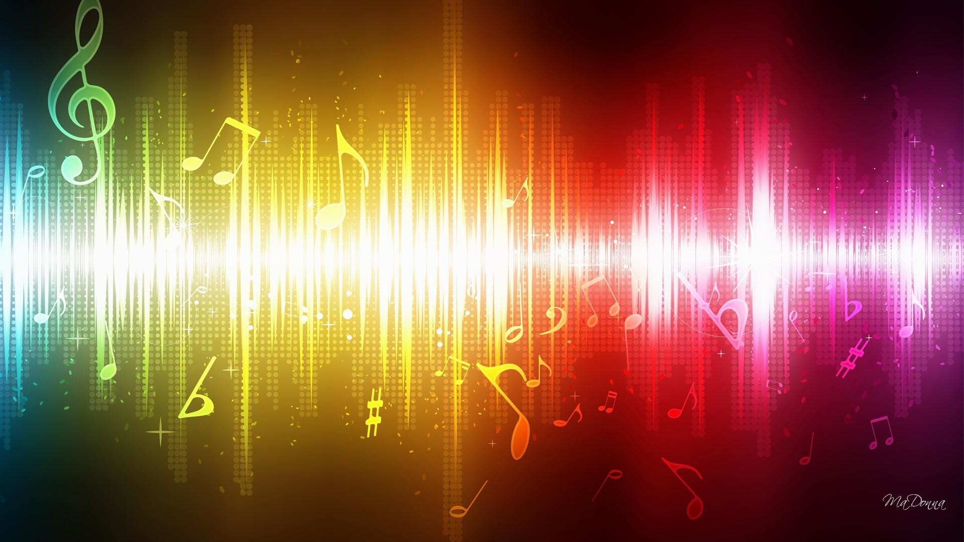 Onda sonora, Note musicali, Arcobaleno, 1920x1080, sfondo per PC
