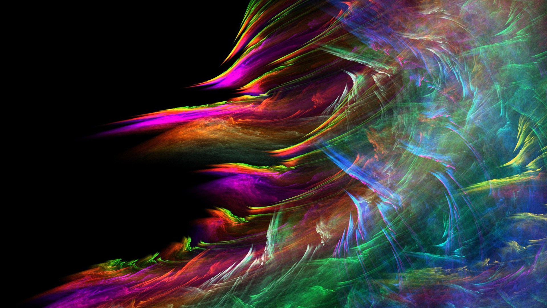 Frattale, Astratto, Colori vivaci, Sfondo nero, Full HD, wallpaper per desktop