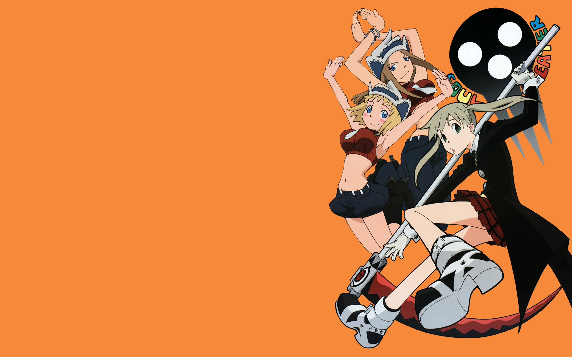 Death the Kid, Maka Albarn, Liz e Patty, Soul Eater, Arancione, Full HD, sfondo Windows 11
