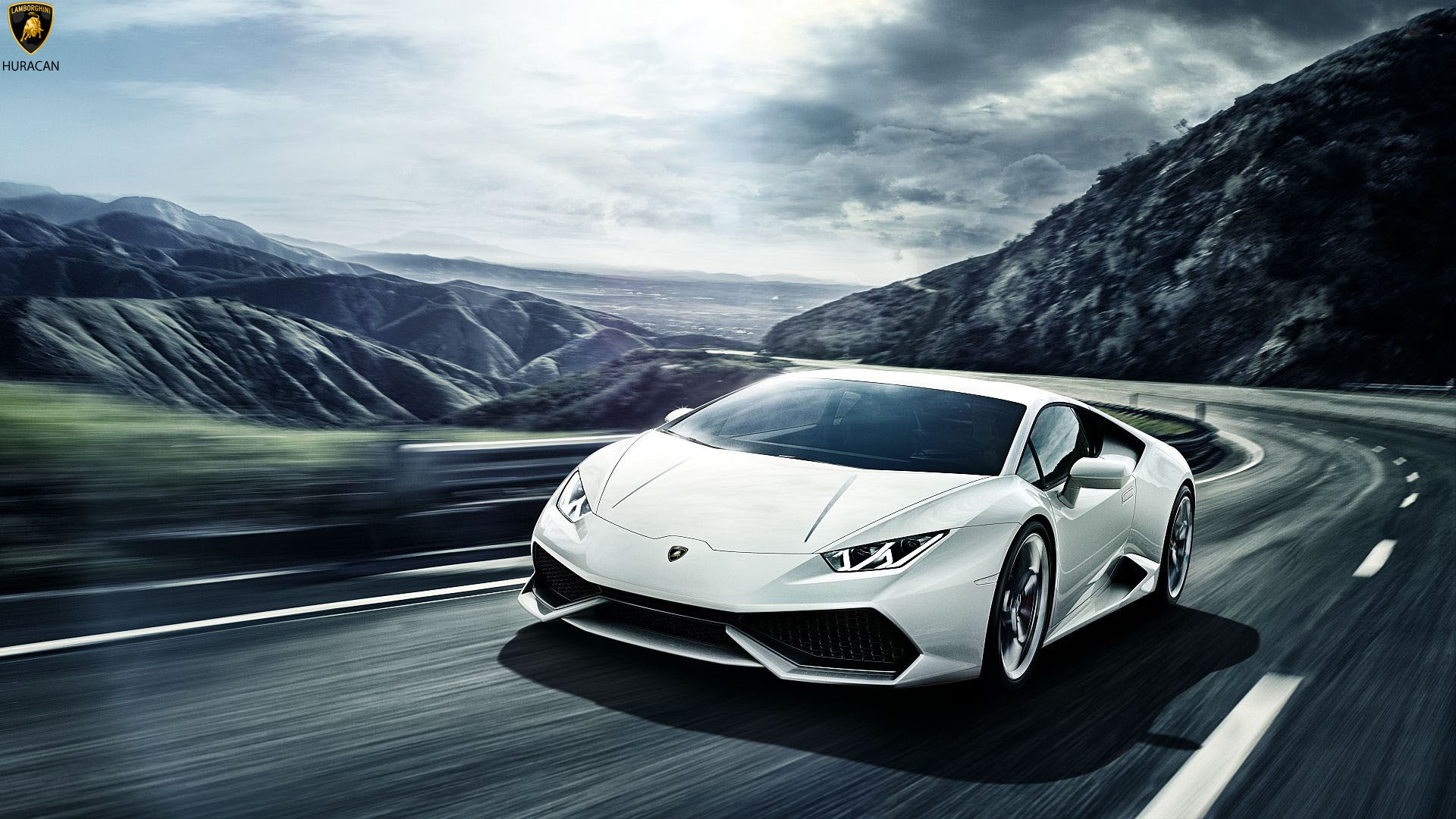 Lamborghini Huracán LP 610-4, Supercar, Bianco, Strada di montagna, Mosso, wallpaper per portatile