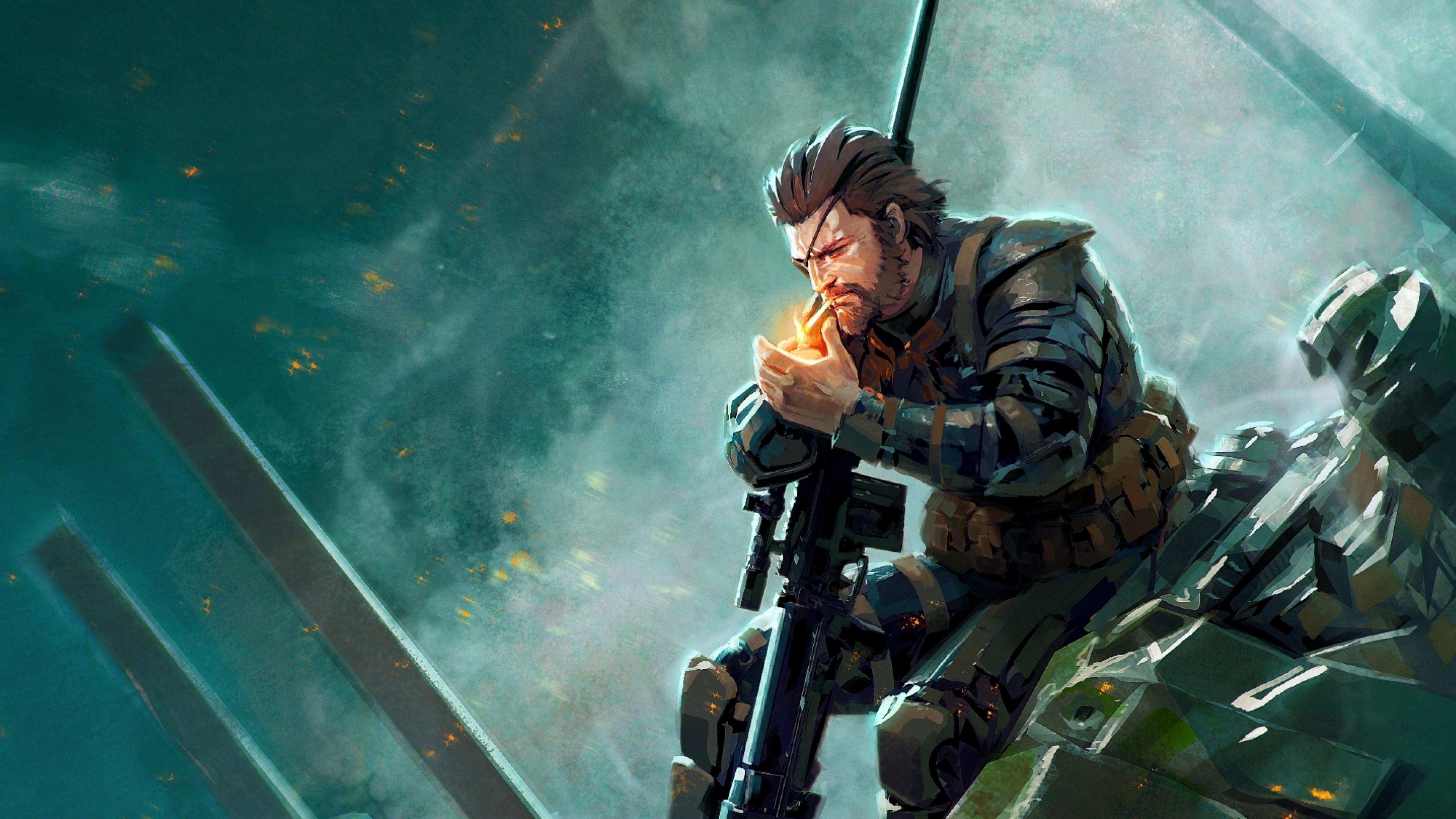 Venom Snake, Metal Gear Solid V: The Phantom Pain, Sigaro, Fucile, sfondo 16:9 4K
