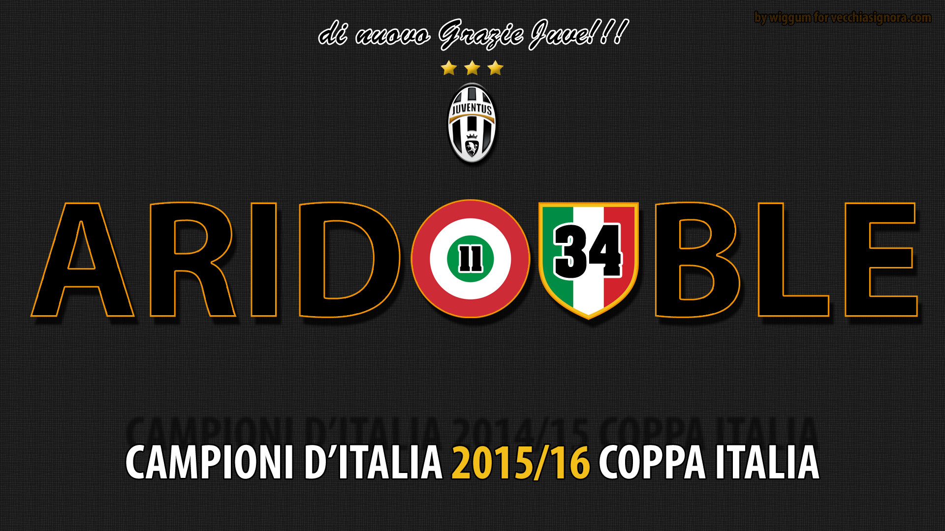 Juventus, Ari-double, Campioni d'Italia 2015/16, Coppa Italia, 34° scudetto, Sfondo nero, wallpaper Full HD