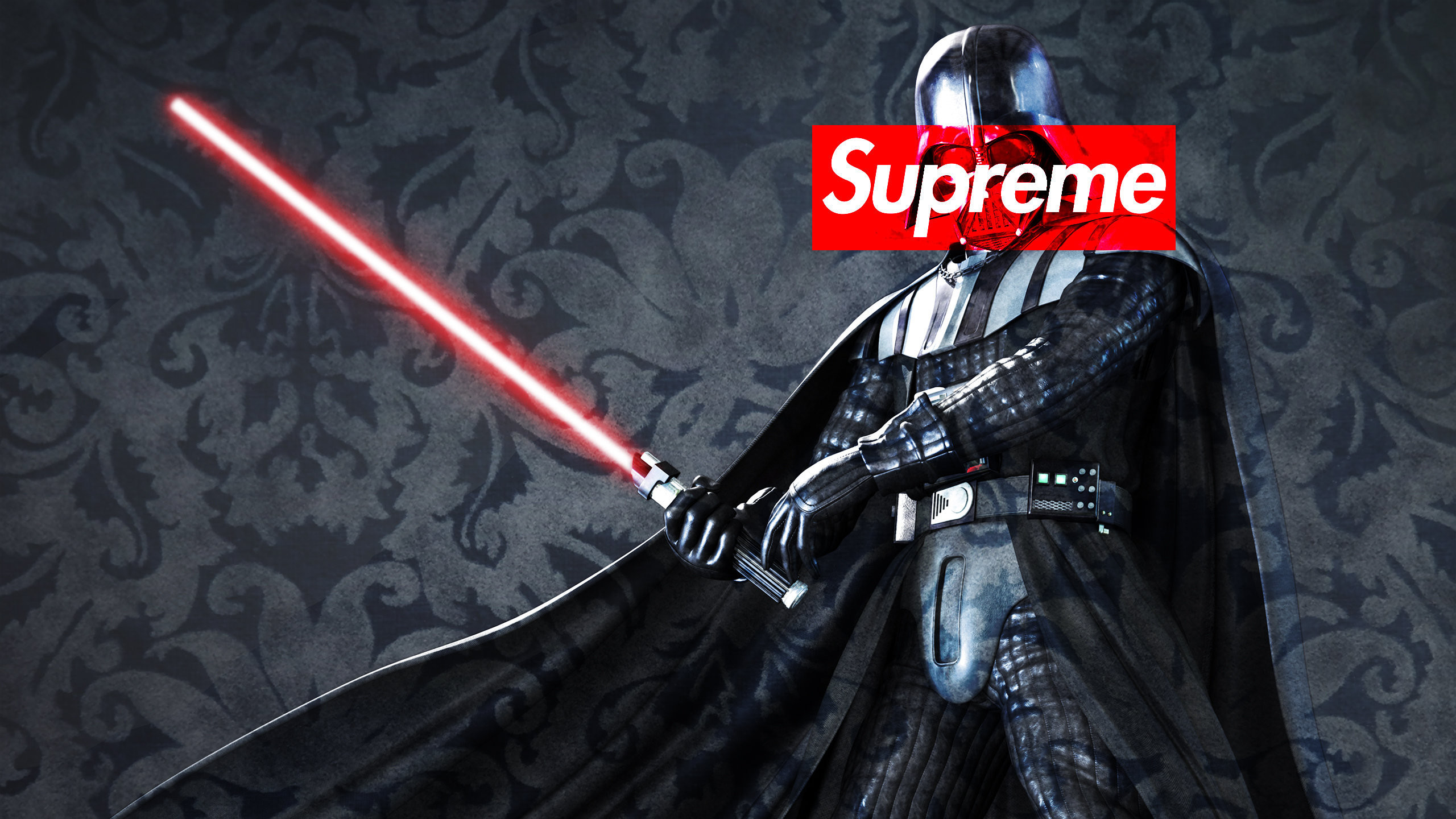 Darth Vader, Star Wars, Logo Supreme, Spada laser, 2560x1440, immagine di sfondo