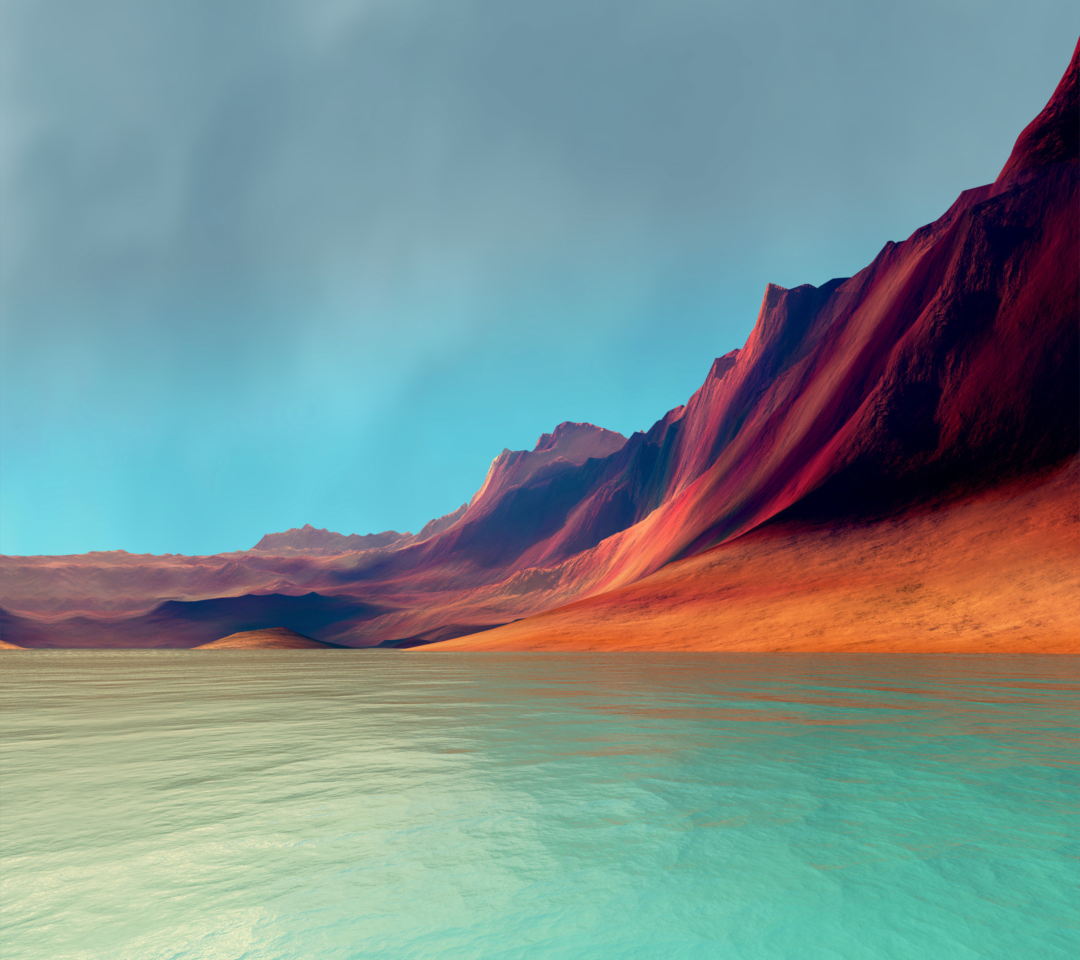 Montagne, Lago, Rendering, Turchese, sfondo per iPad e tablet