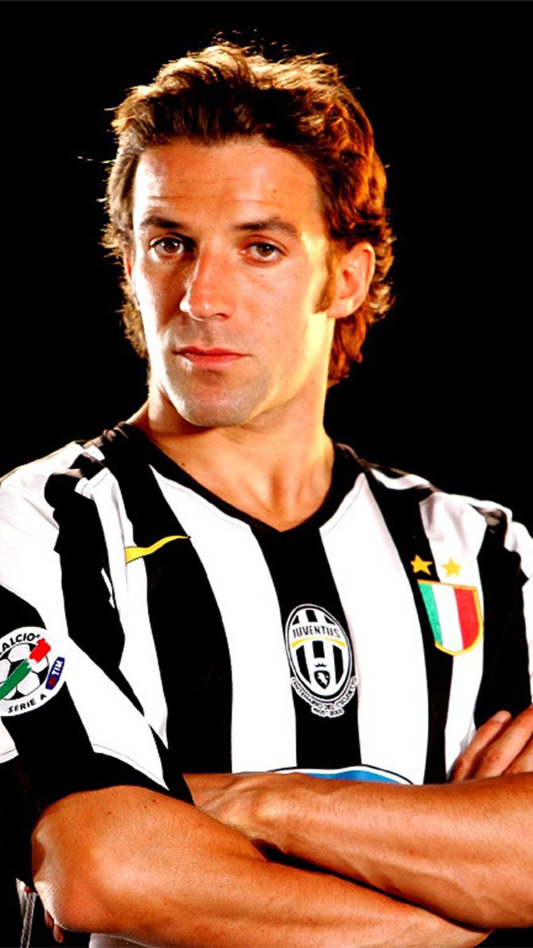 Alessandro Del Piero, Juventus, Ritratto, Braccia conserte, Sfondo nero, schermata di blocco smartphone