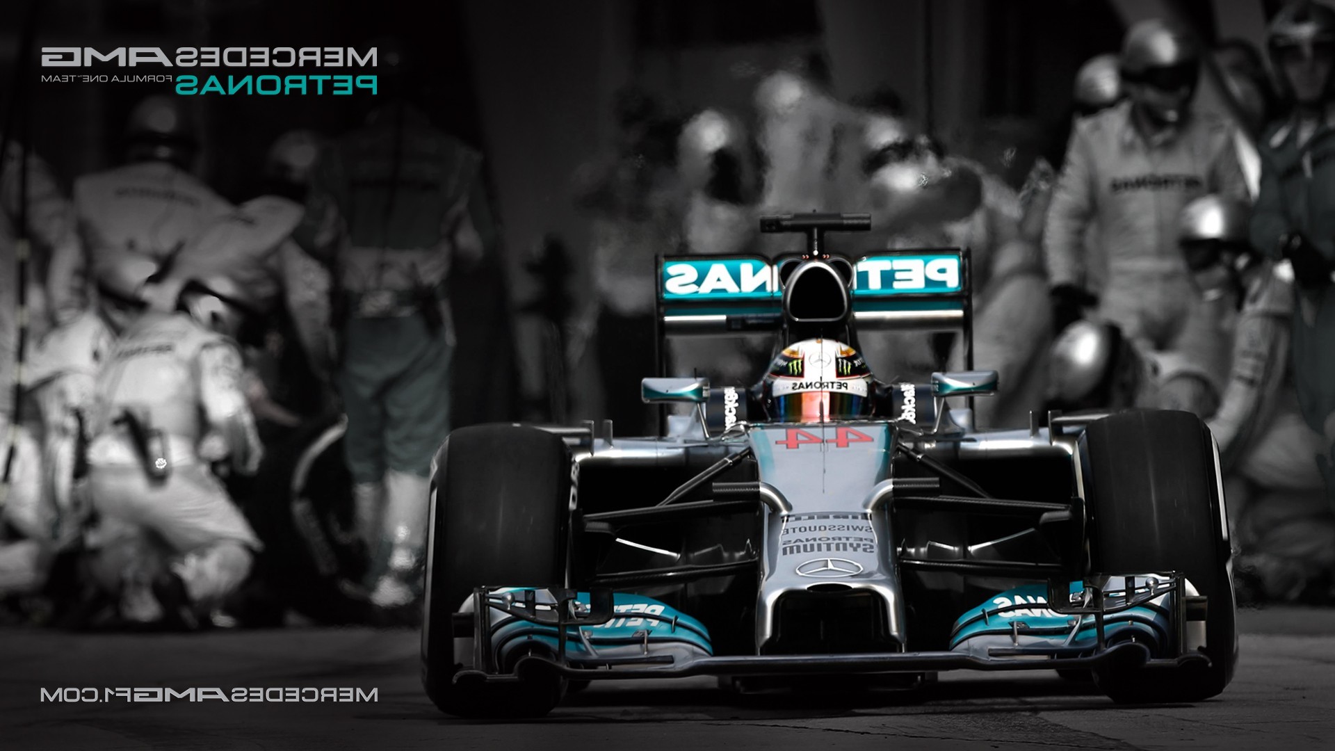 Mercedes F1 W05, Lewis Hamilton, Mercedes AMG Petronas, Formula 1, Bianco e nero, sfondo per PC