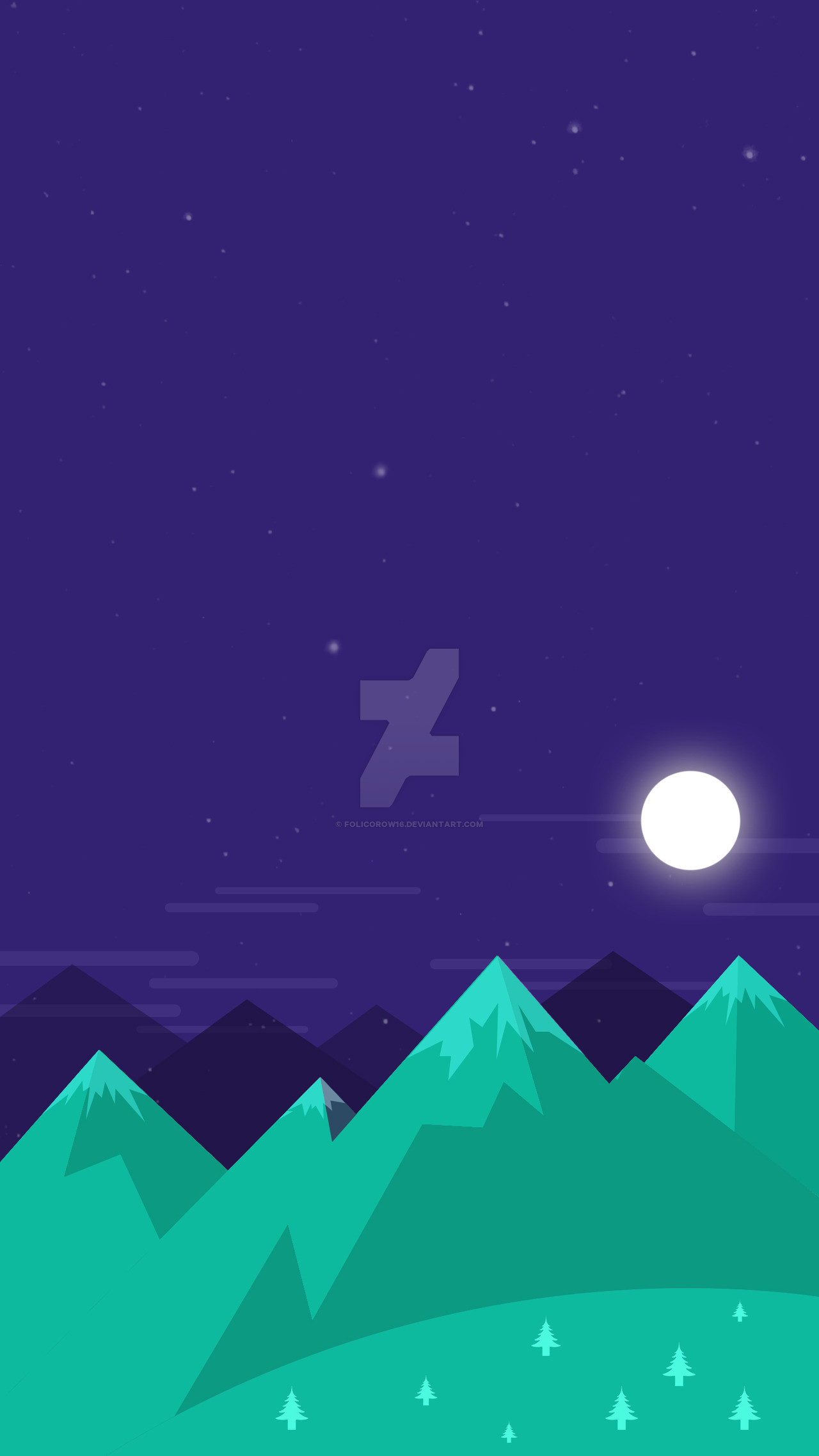 Montagne, Luna, Notte, Flat design, Viola, sfondo Galaxy S7 Edge Full HD