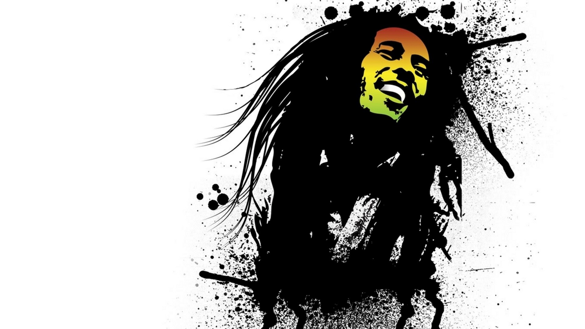 Bob Marley, Schizzi d'inchiostro, Dreadlocks, Sfondo bianco, Full HD, wallpaper per portatile