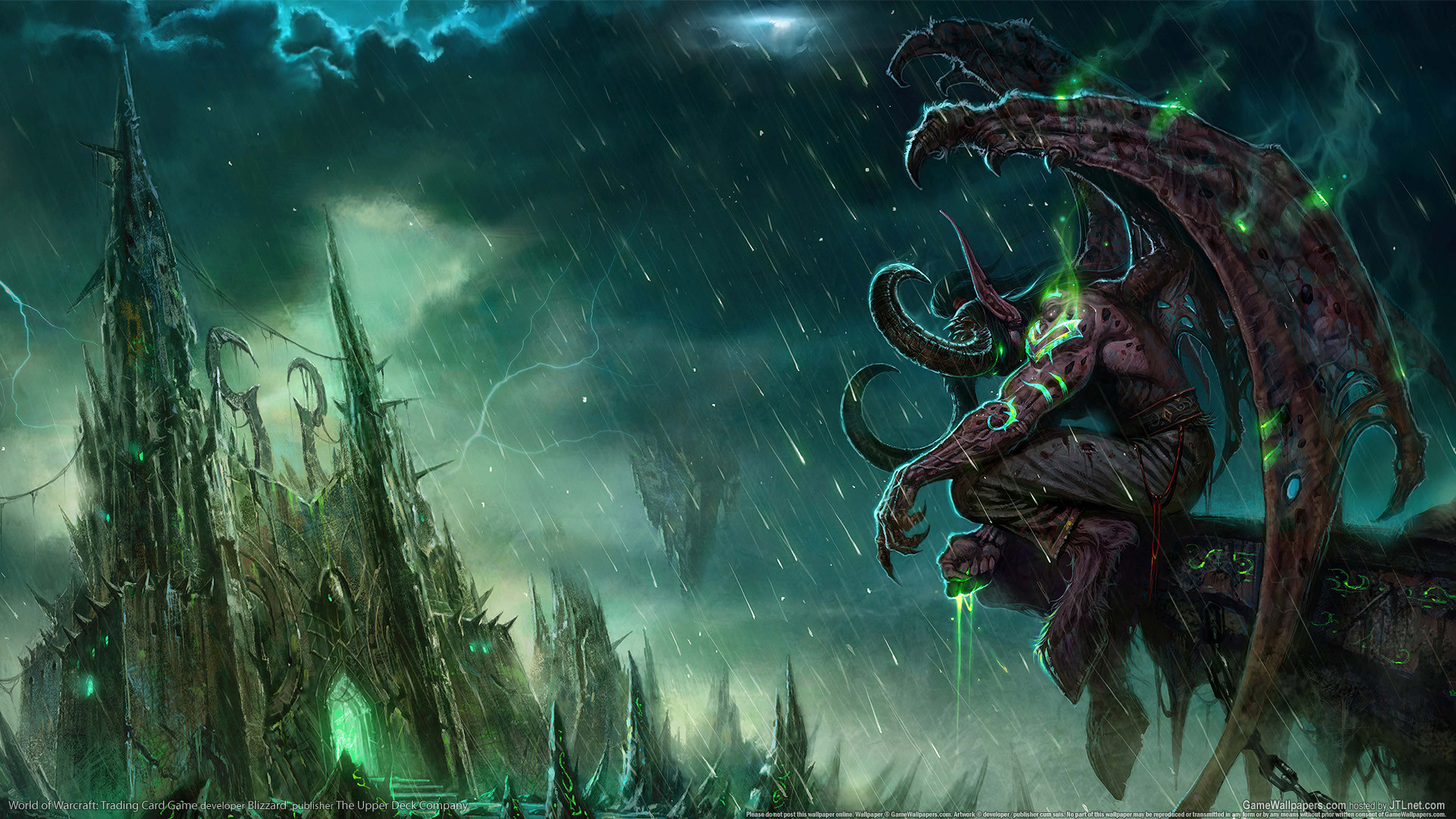 Illidan Stormrage, World of Warcraft, Black Temple, Pioggia, Verde, sfondo desktop 1080p