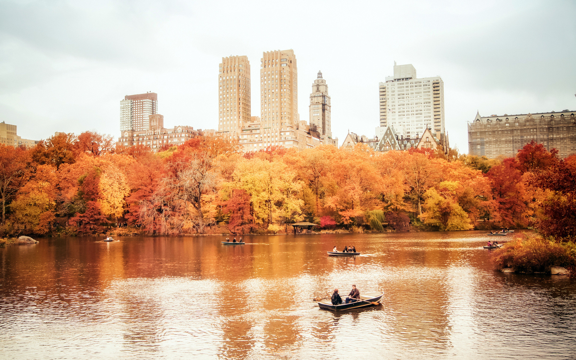 Central Park, New York, Lago, Barche a remi, Grattacieli, 1920x1200, immagine di sfondo