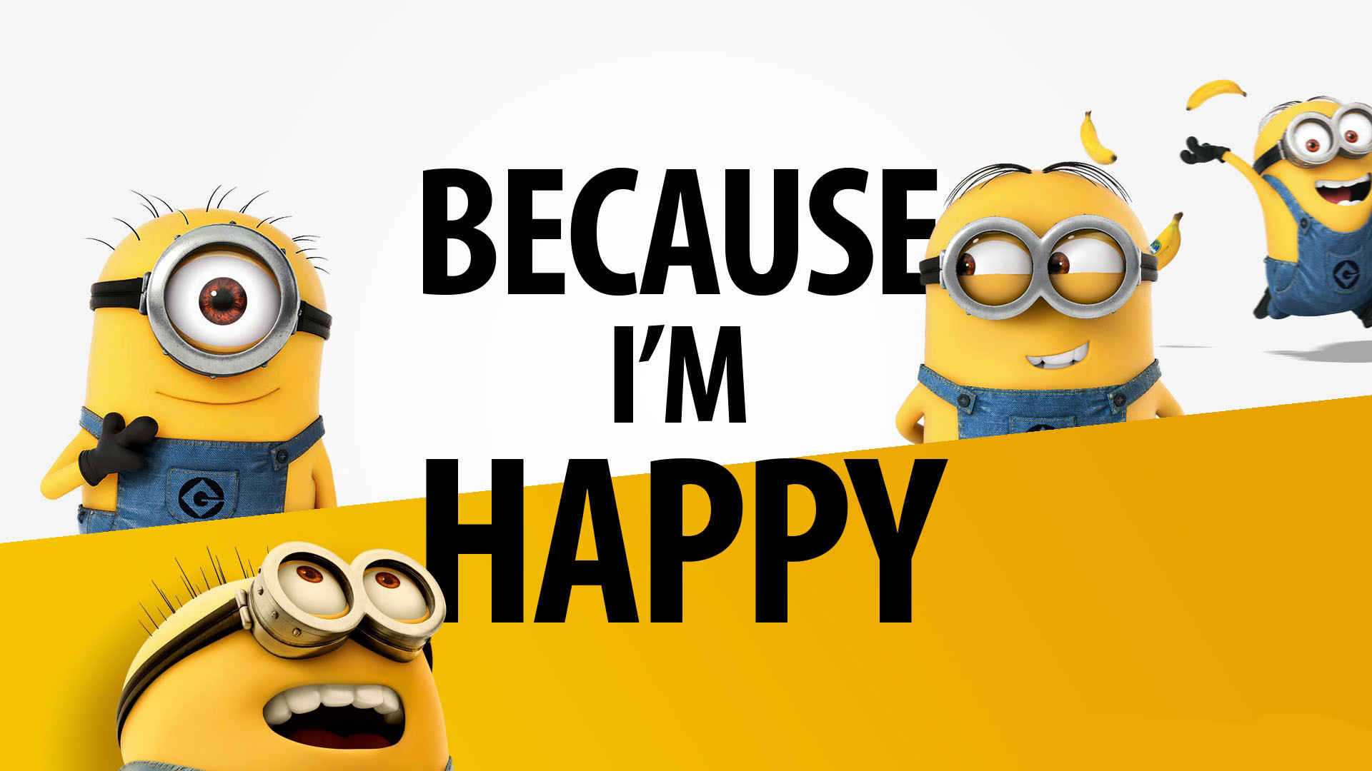 Minions, Because I'm Happy, Citazione, Giallo, Full HD 1080p, sfondo desktop