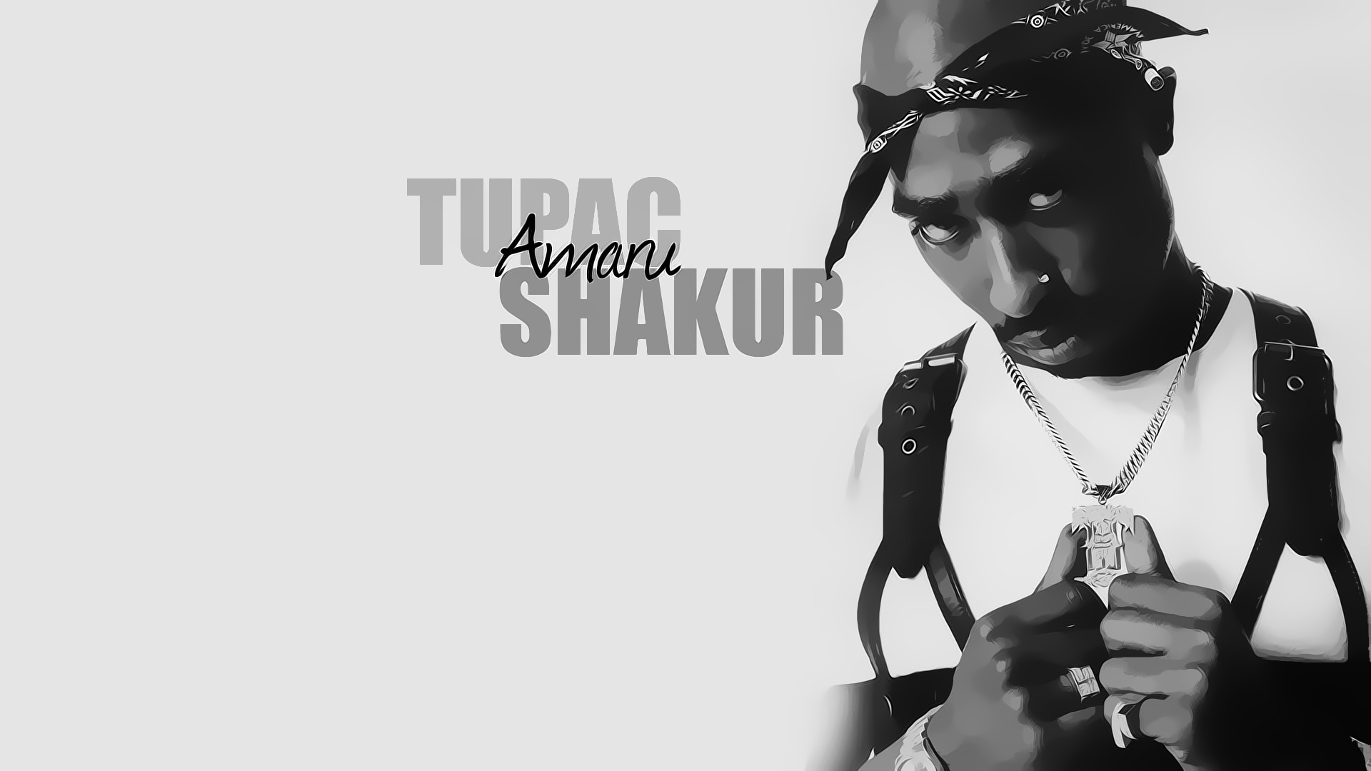 Tupac Shakur, Tupac Amaru Shakur, Bandana, Bianco e nero, 16:9 Full HD, sfondo widescreen