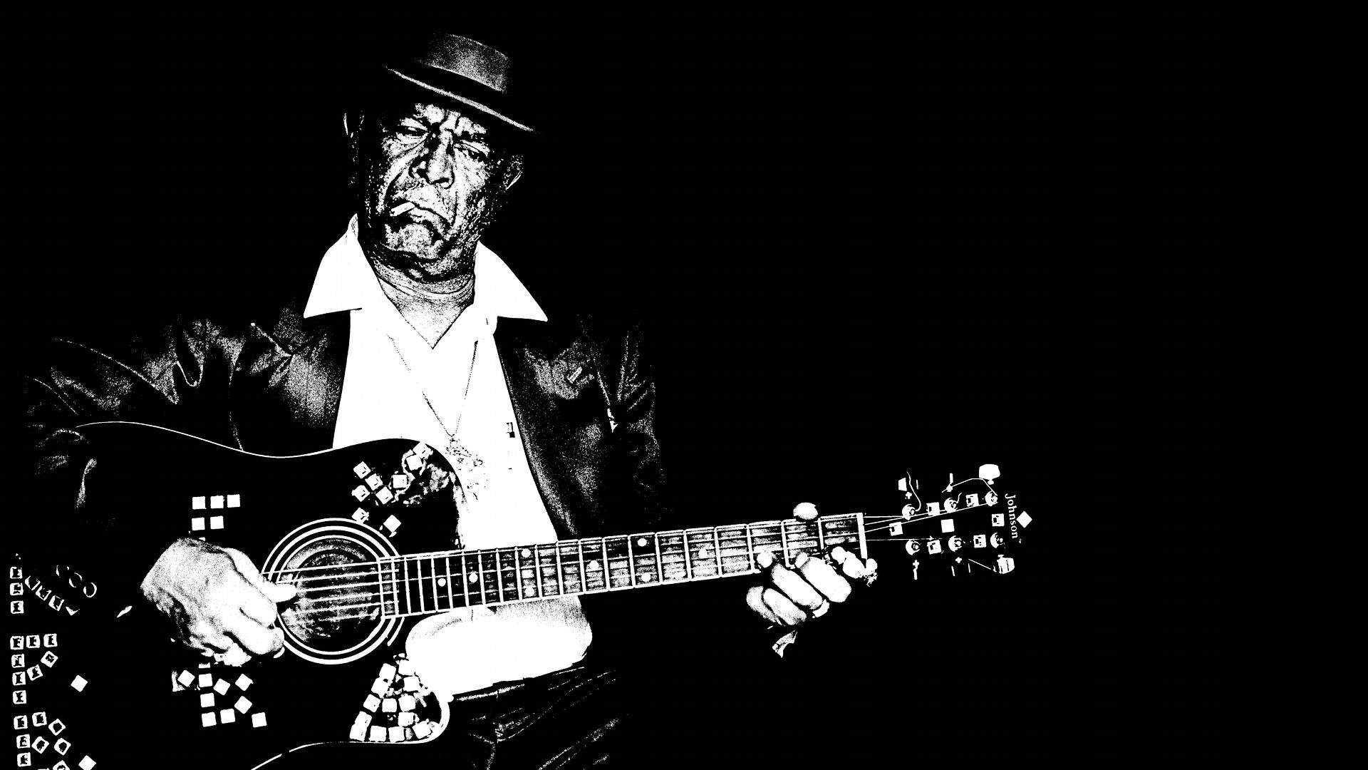 Bluesman, Chitarra acustica, Cappello, Bianco e nero, Full HD, sfondo desktop