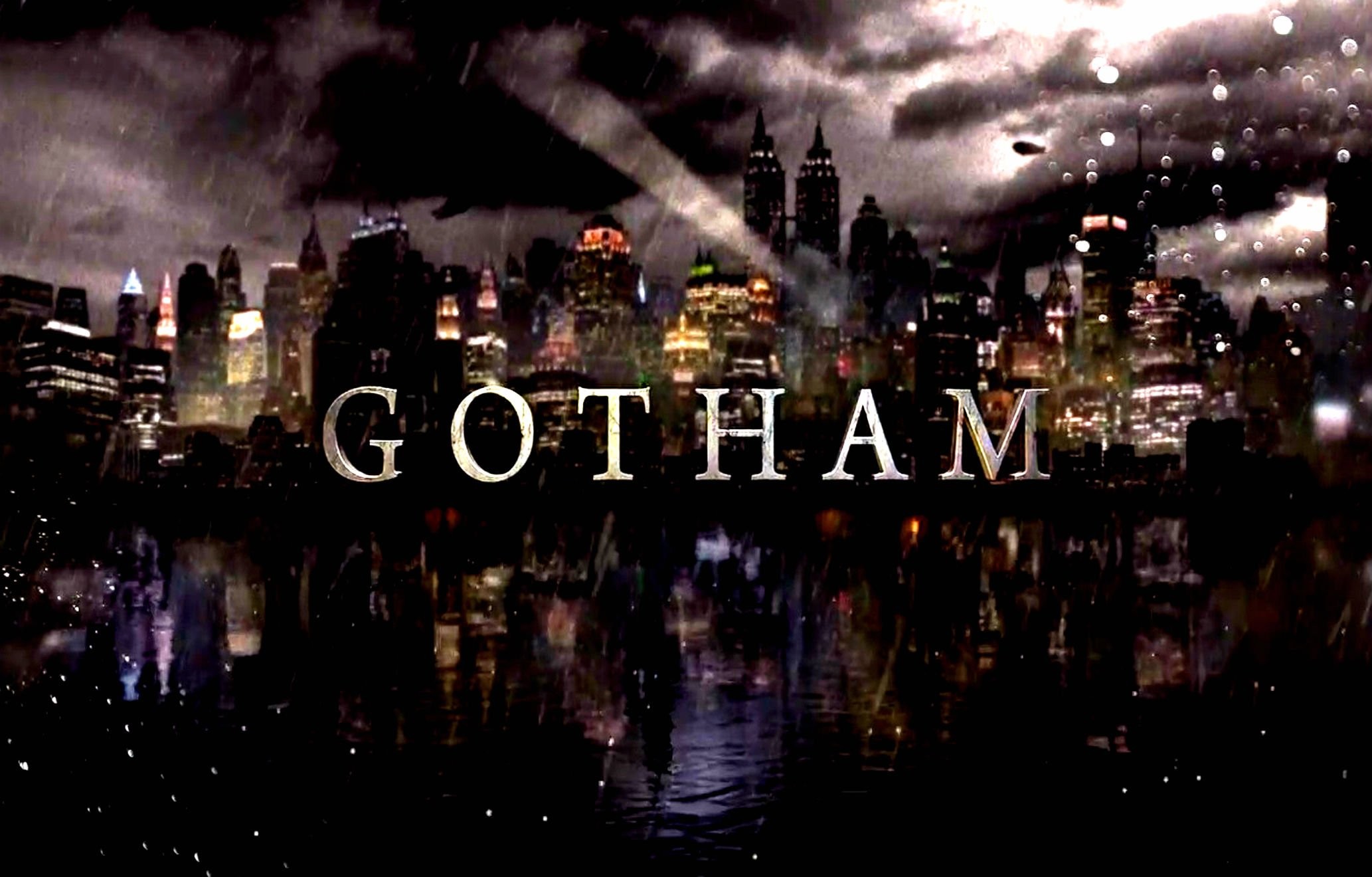Gotham, Logo, Skyline, Notte, Riflesso, Full HD, sfondo desktop