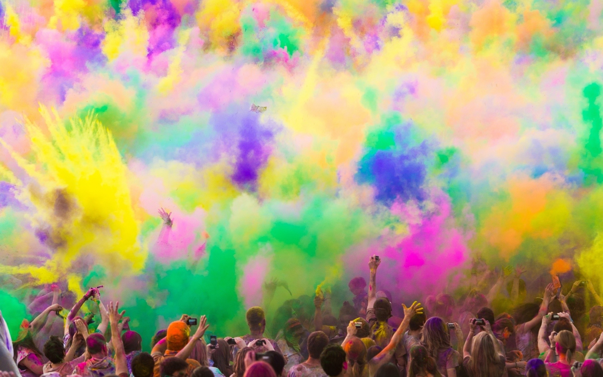 Holi, Festival dei colori, Polvere colorata, Folla, Full HD, sfondo desktop