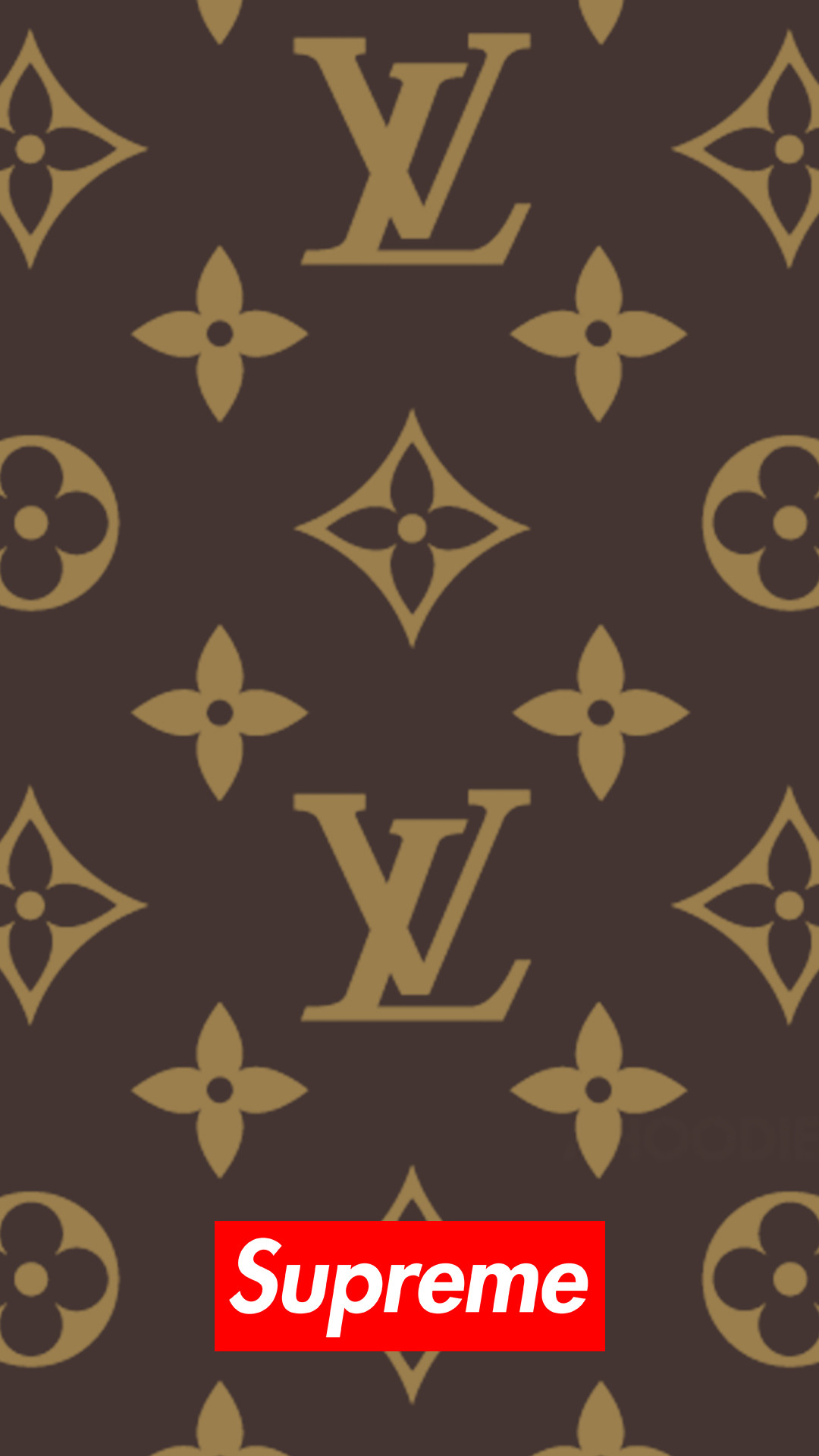 Louis Vuitton x Supreme, Monogramma LV, Marrone, Full HD, sfondo verticale per cellulare