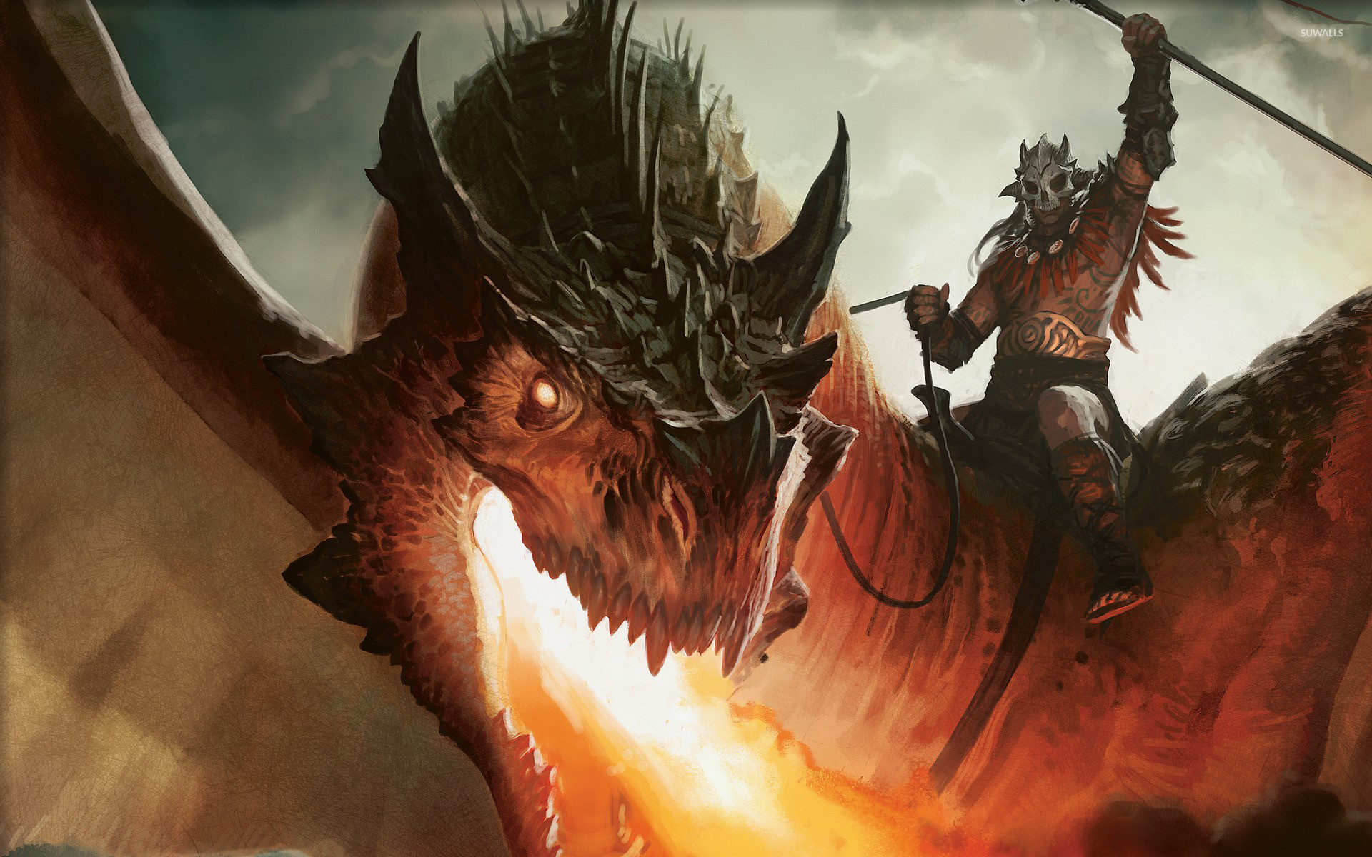 Magic: The Gathering, Drago, Cavaliere, Fuoco, 1920x1200, sfondo per PC